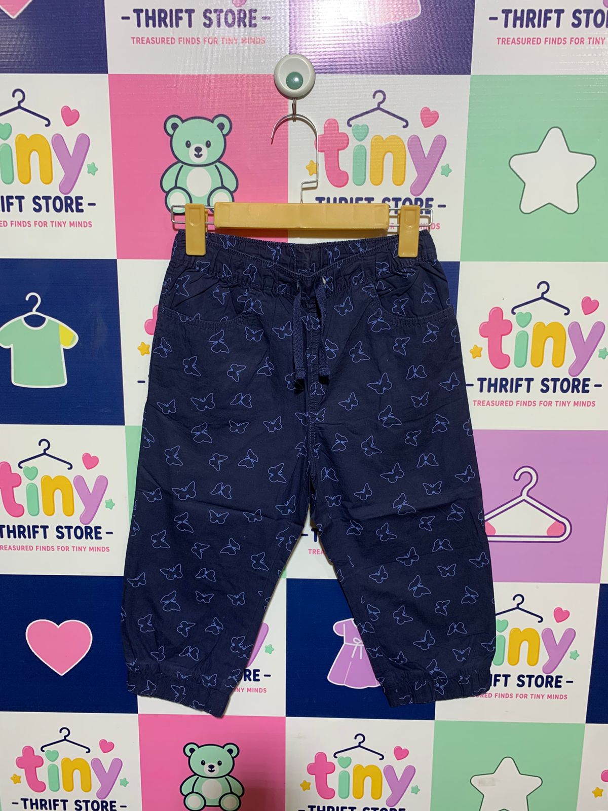 YIGGA Girls Navy Blue Butterfly Print Jogger-Style Trousers - Size Estimated Age 8-9 Years AB1