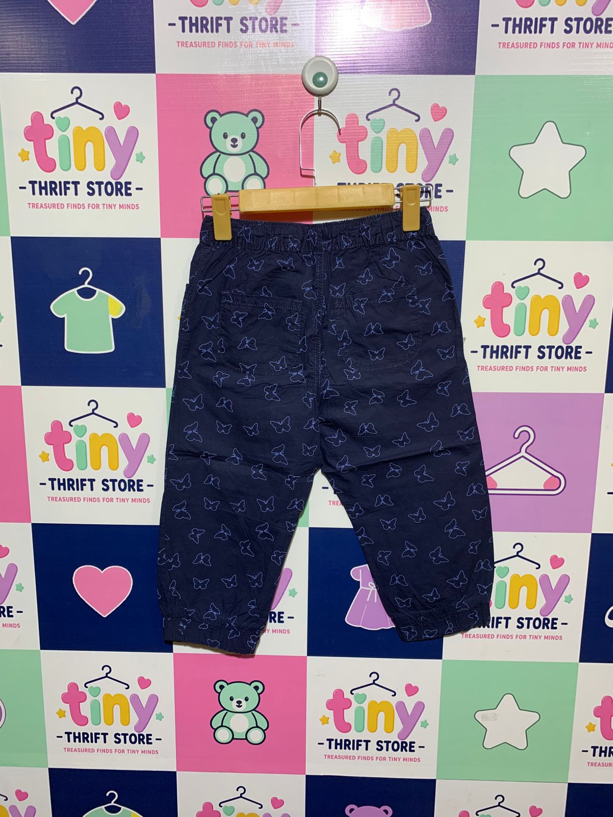 YIGGA Girls Navy Blue Butterfly Print Jogger-Style Trousers - Size Estimated Age 8-9 Years AB1