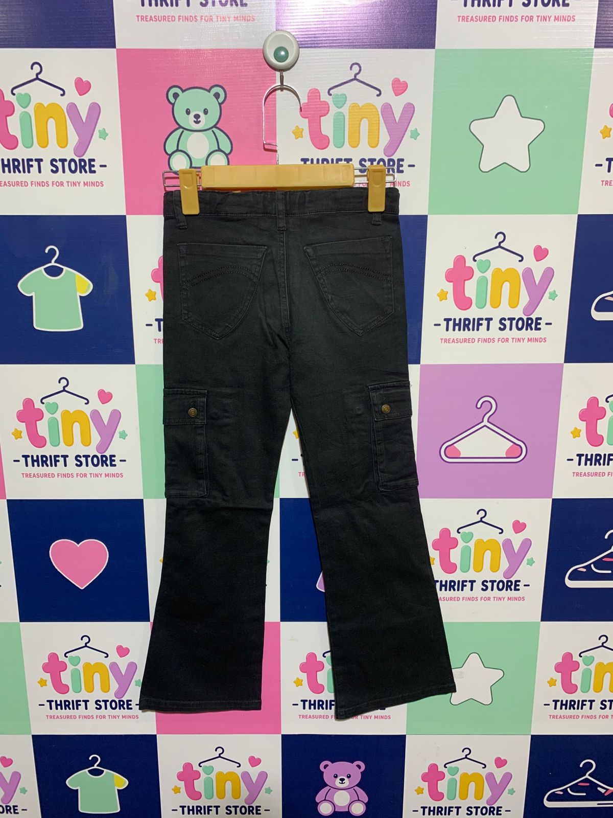 Blue Mart Kids Boys Washed Black Cargo Flare Pants - Size Estimated Age 10 Years AB1