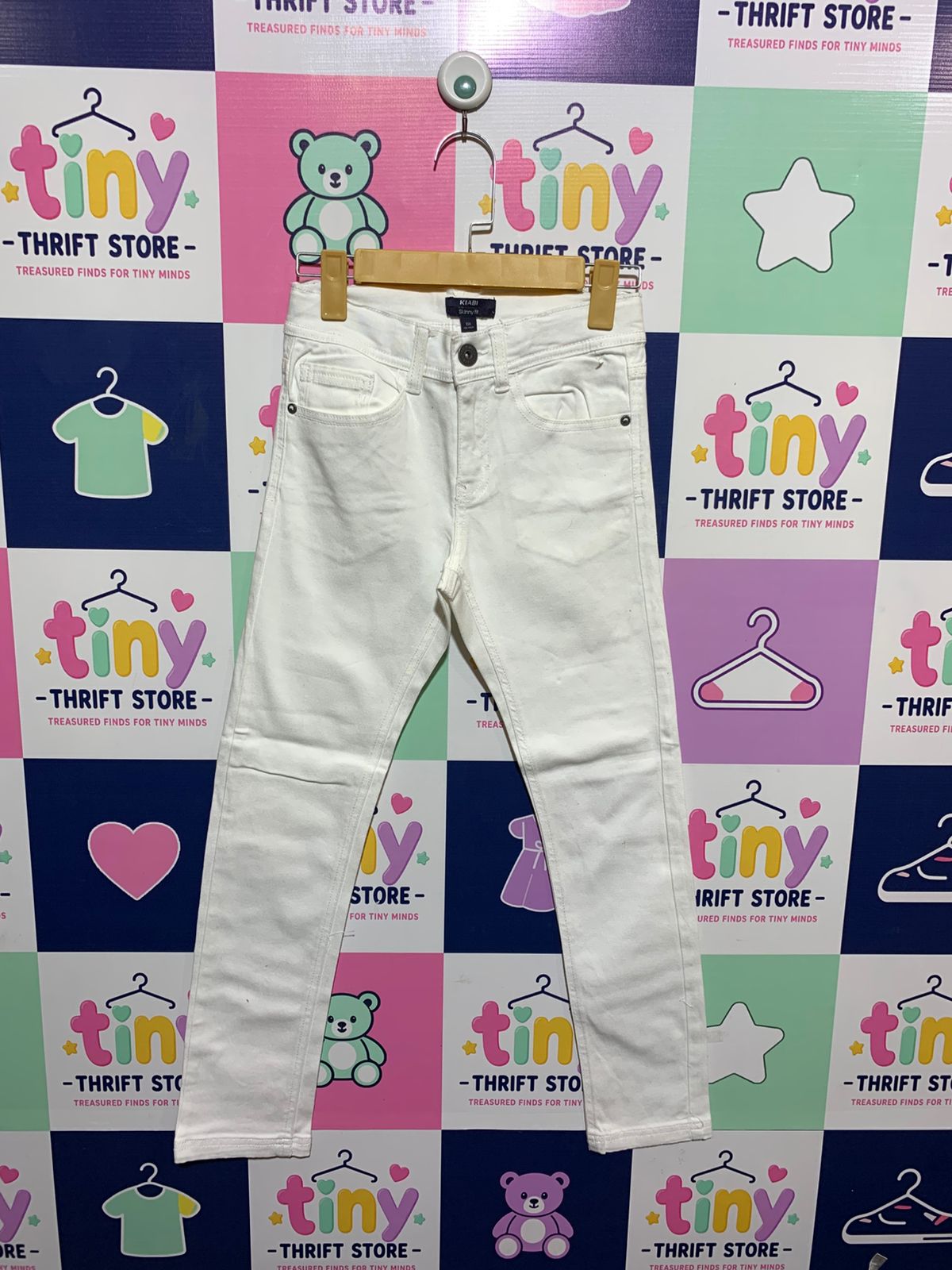 Kiabi Girls Crisp White "Skinny Fit" Denim Jeans - Size Estimated Age 10 Years AB1