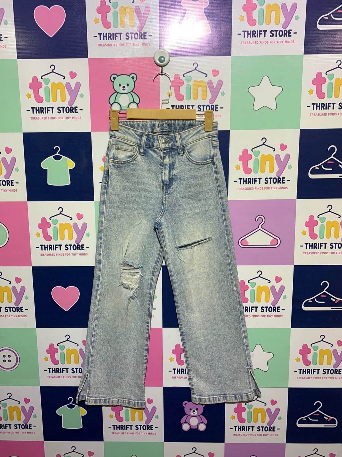 Art Class Girls Wide-Leg Light Wash Distressed Denim Jeans - Size Estimated Age 10 Years AB1