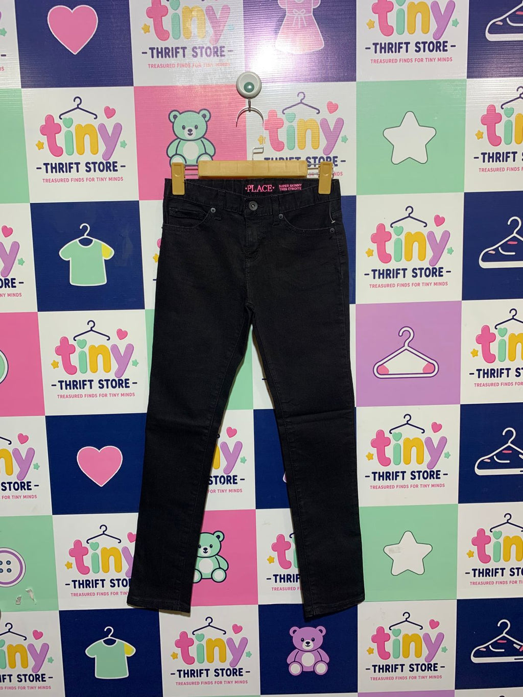The Children's Place Girls "Super Skinny" Solid Black Denim Jeans - Size Estimated Age 10 Years AB1