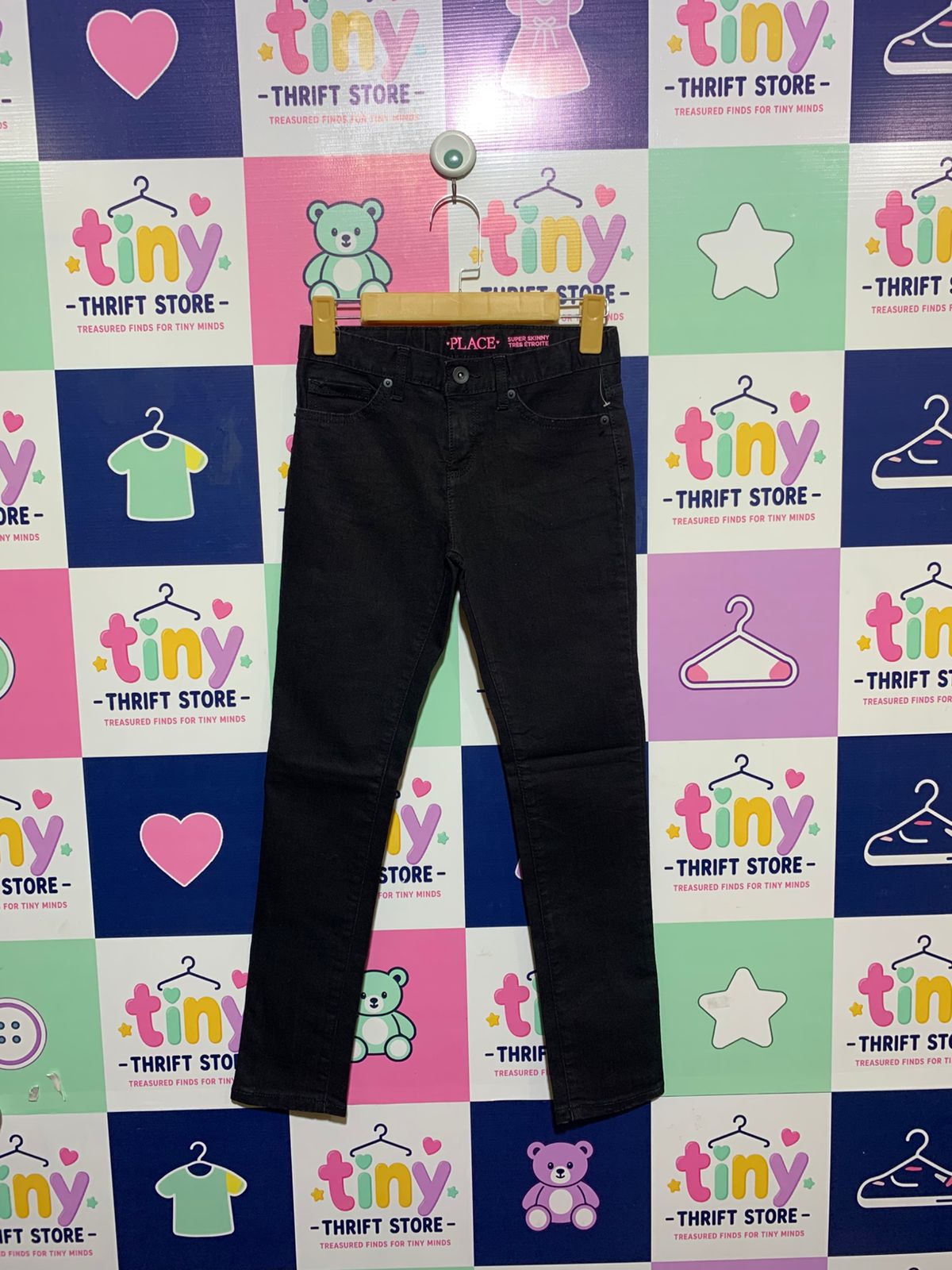The Children's Place Girls "Super Skinny" Solid Black Denim Jeans - Size Estimated Age 10 Years AB1