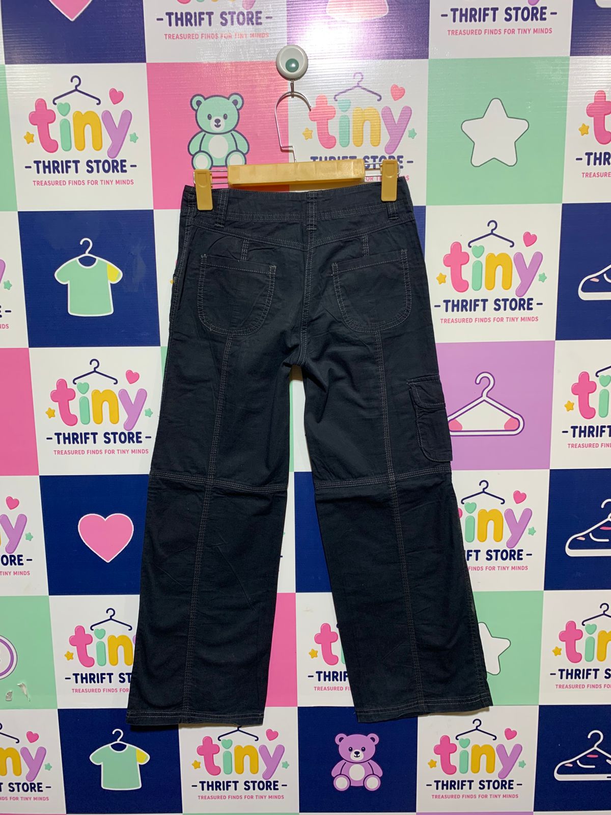 Cherokee Girls "Miss C" Black Wide-Leg Cargo Pants with Floral Embroidery - Size Estimated Age 10 Years AB1
