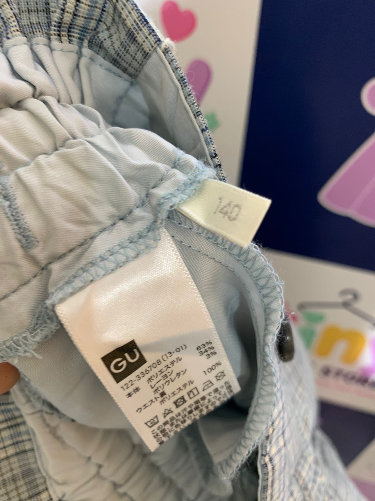GU Girls Light Blue Plaid High-Waisted Paperbag Trousers - Size Estimated Age 10 Years AB1