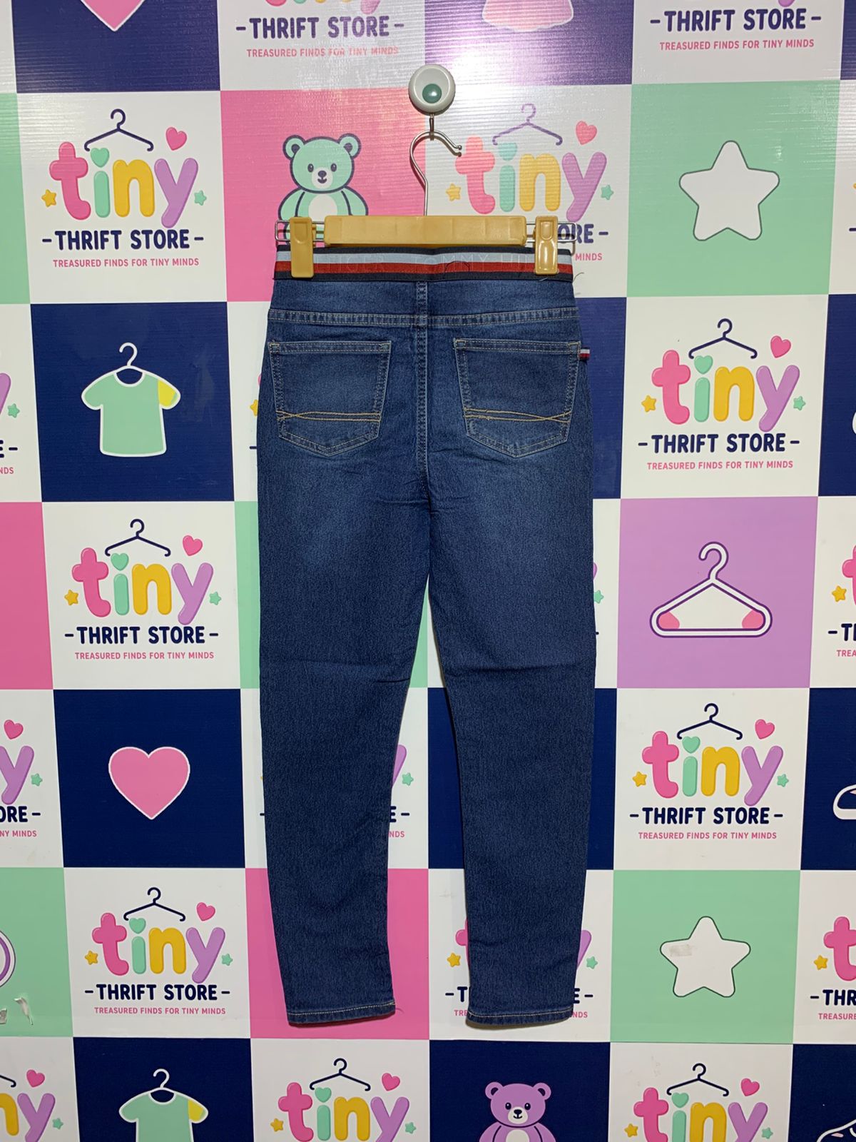 Tommy Hilfiger Girls Signature Elastic Waist Medium Wash Denim Jeggings - Size Estimated Age 8-10 Years AB1