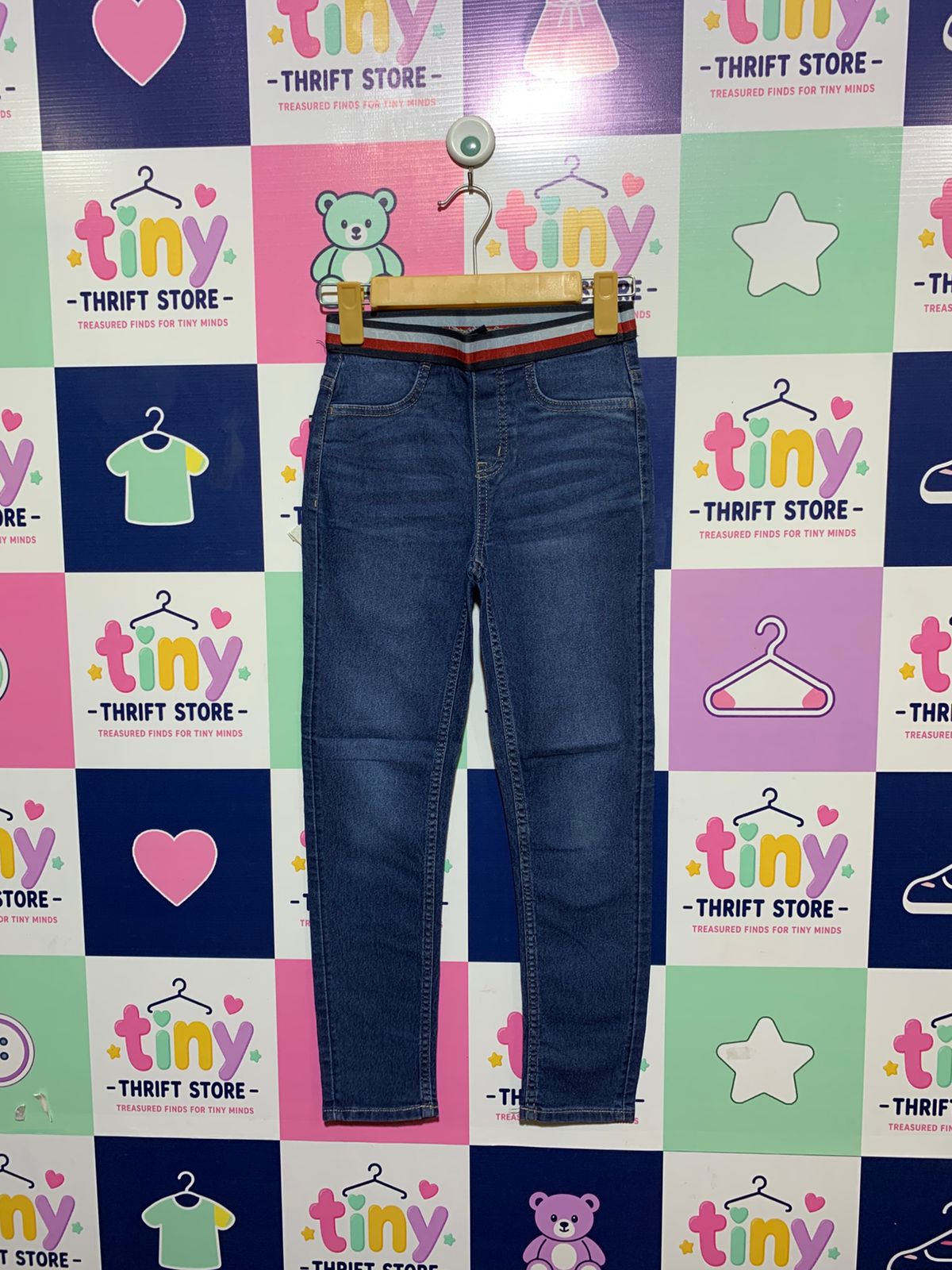 Tommy Hilfiger Girls Signature Elastic Waist Medium Wash Denim Jeggings - Size Estimated Age 8-10 Years AB1