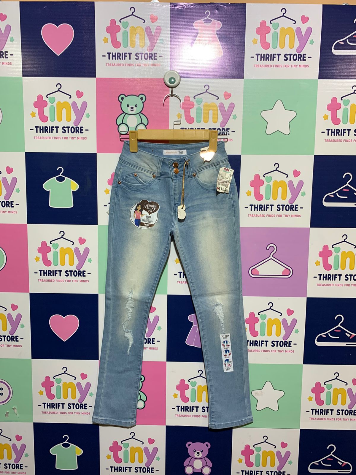 YMI Girls "WannaBettaFit" Light Wash Distressed Skinny Jeans - Size 10 AB1