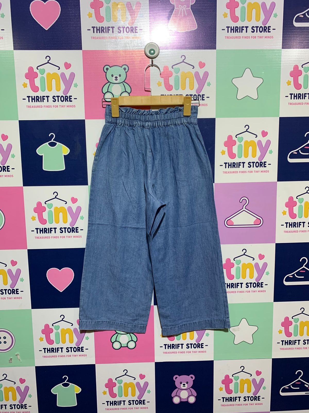 Global Work Girls Lightweight Denim Blue Paperbag Culottes - Size Estimated Age 10 Years AB1