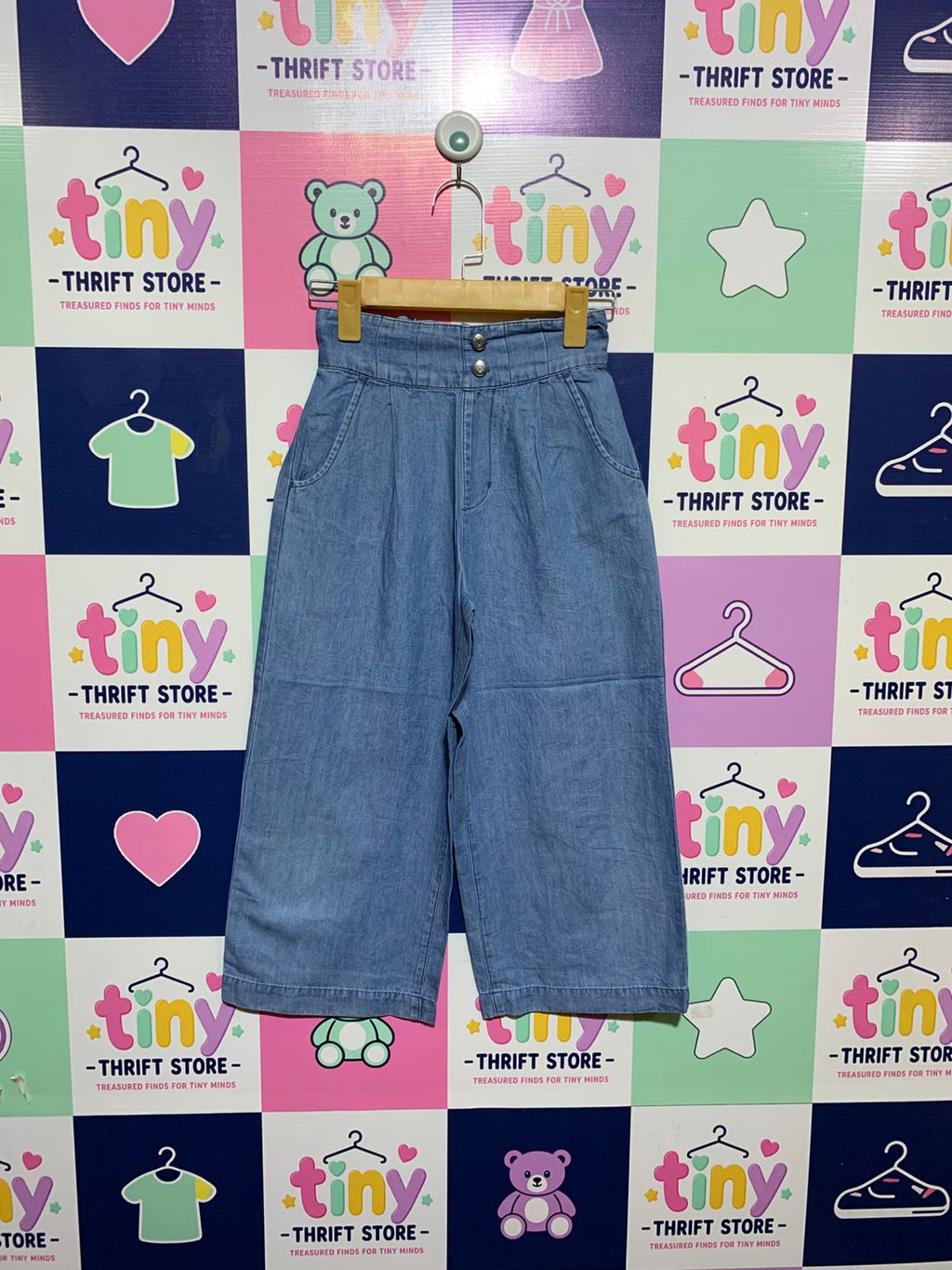 Global Work Girls Lightweight Denim Blue Paperbag Culottes - Size Estimated Age 10 Years AB1