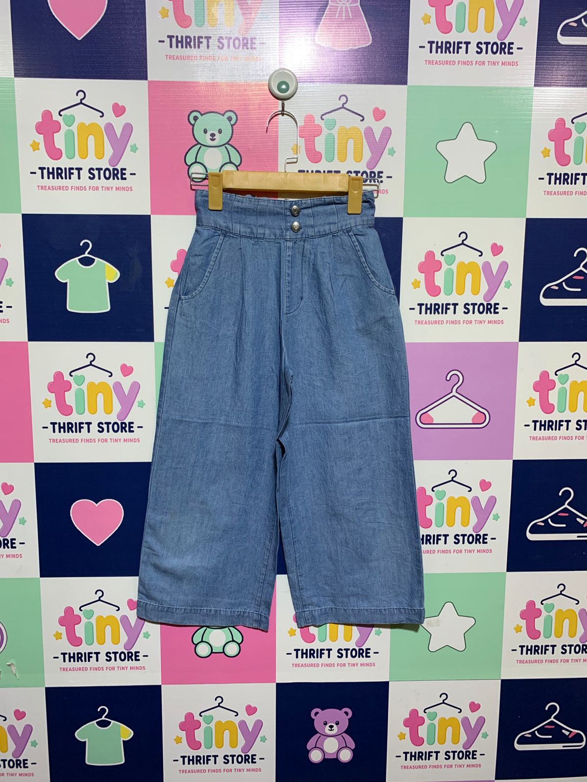 Global Work Girls Lightweight Denim Blue Paperbag Culottes - Size Estimated Age 10 Years AB1