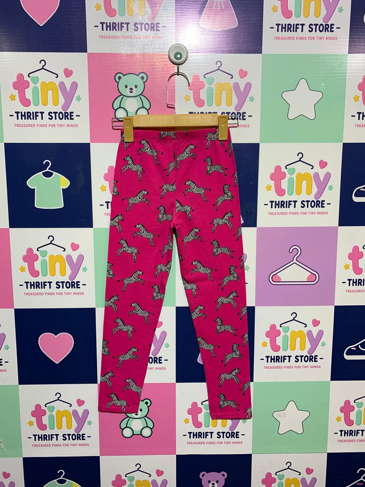 Tu Girls Vibrant Pink "Dancing Zebra" Print Leggings - Size Estimated Age 9 Years AB1
