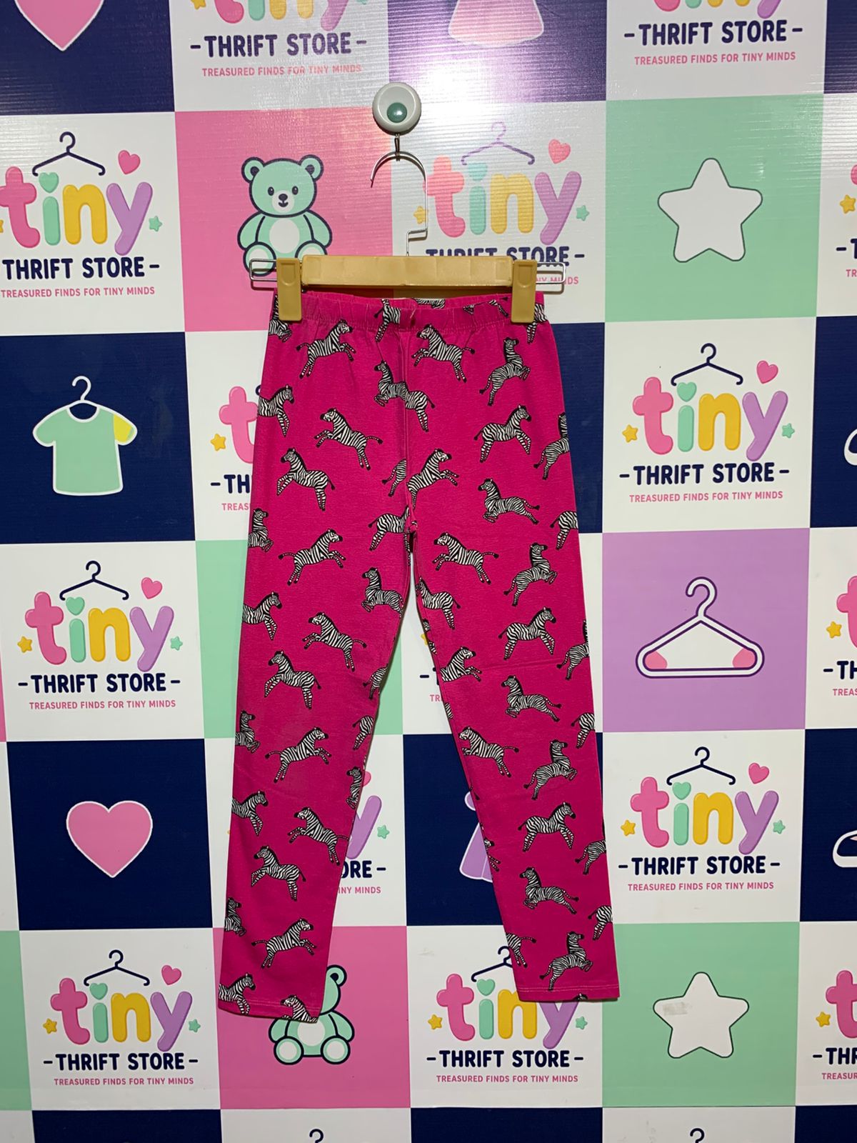 Tu Girls Vibrant Pink "Dancing Zebra" Print Leggings - Size Estimated Age 9 Years AB1