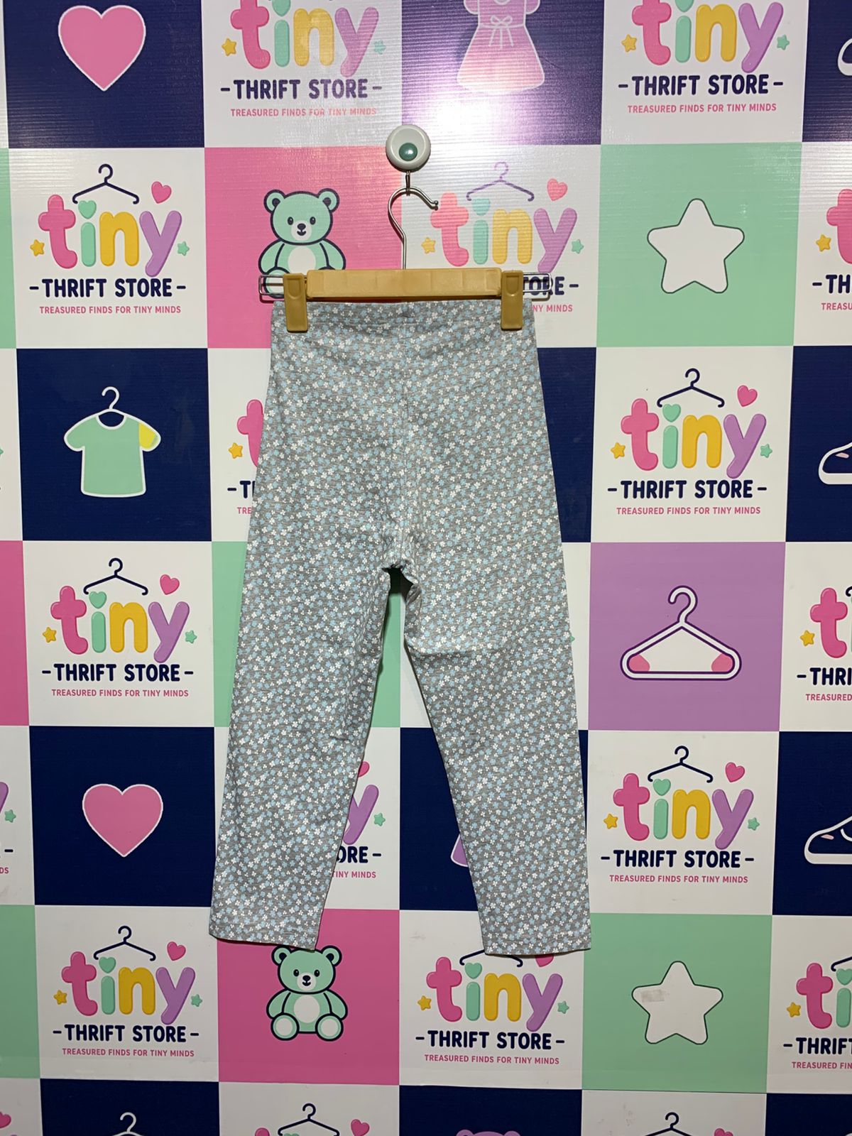 Tu Woman Grey Heather Blue & White Ditsy Floral Cropped Leggings - Size 8-10 AB1