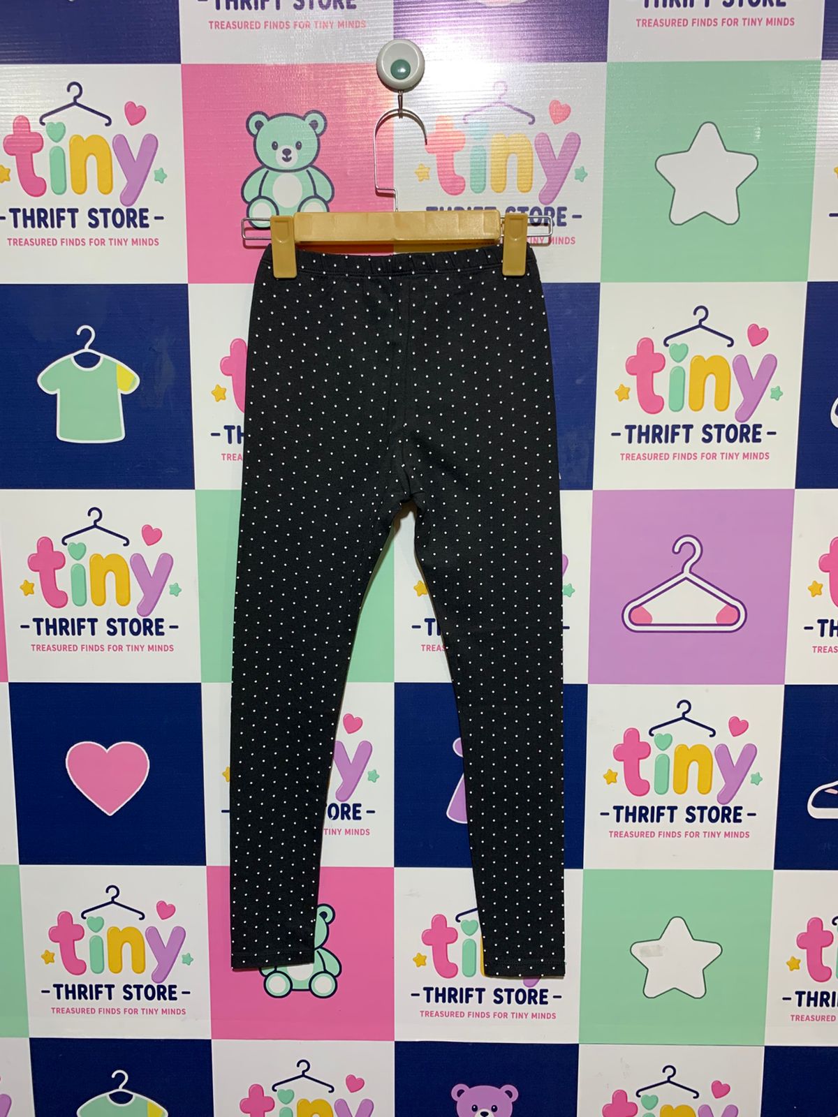 Topten Kids Girls Charcoal Black Tiny Polka Dot Soft-Stretch Leggings - Size Estimated Age 10 Years AB1
