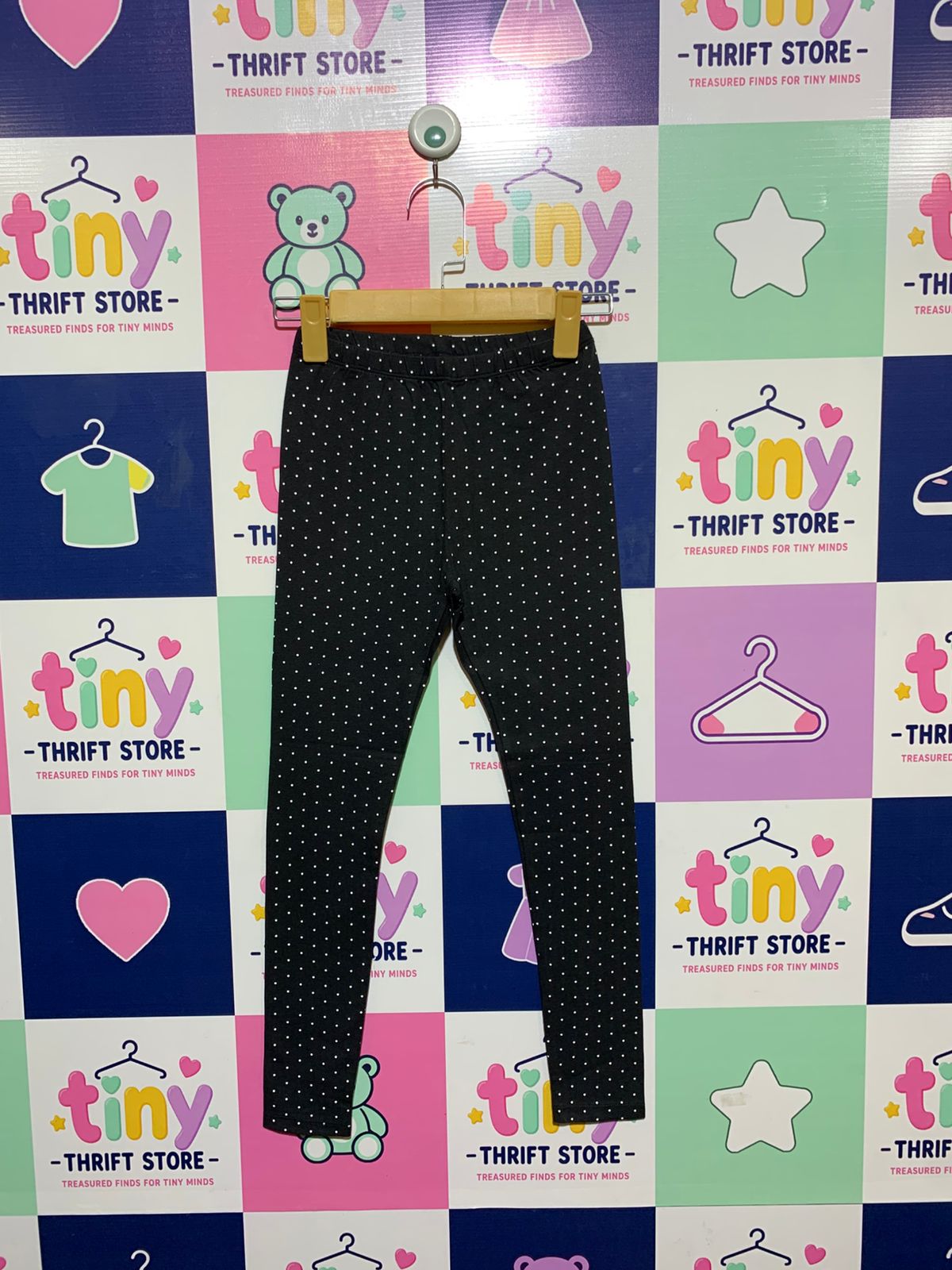 Topten Kids Girls Charcoal Black Tiny Polka Dot Soft-Stretch Leggings - Size Estimated Age 10 Years AB1