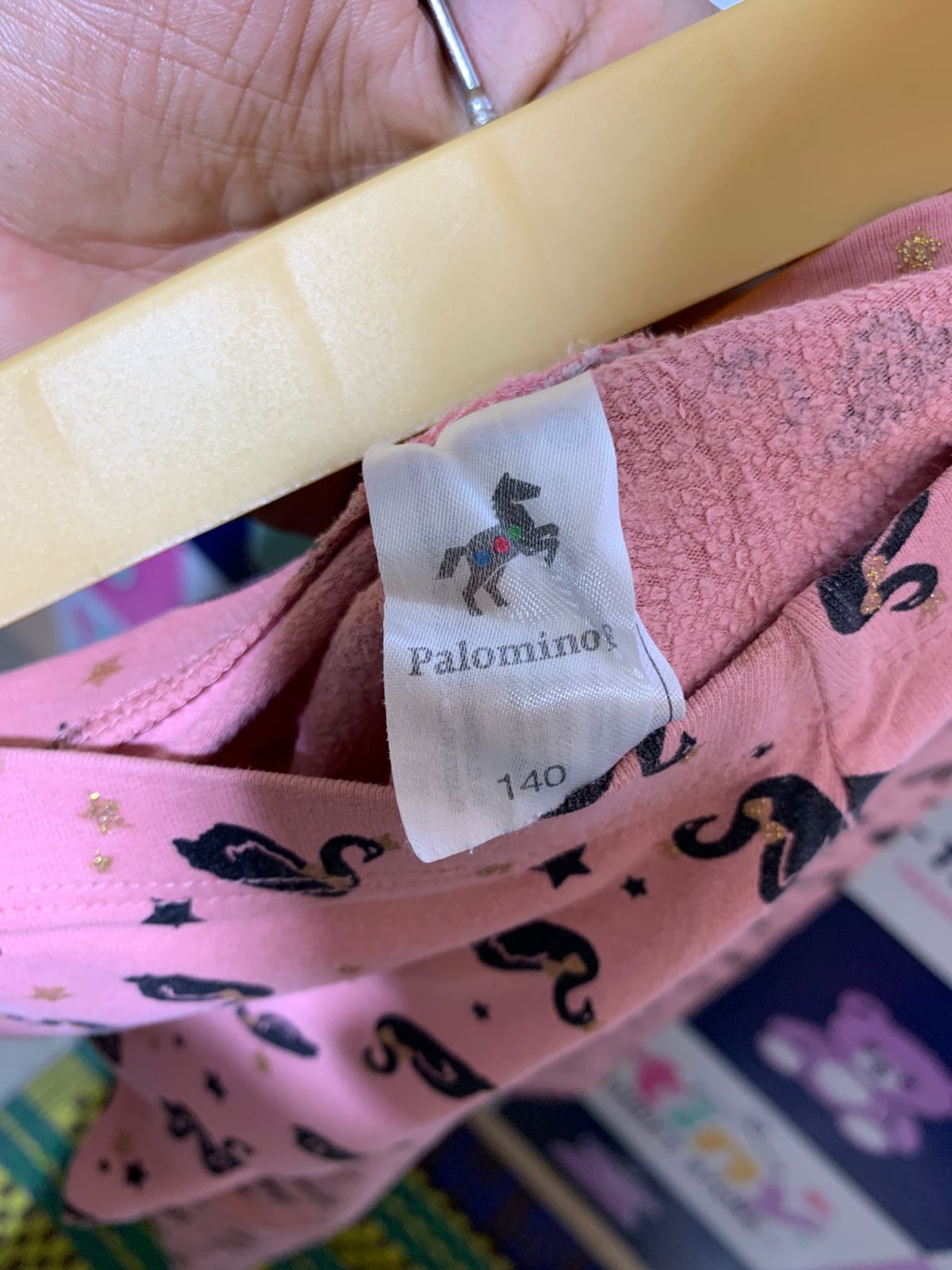 Palomino Girls Soft Pink "Sparkling Swan & Star" Print Leggings - Size Estimated Age 10 Years AB1