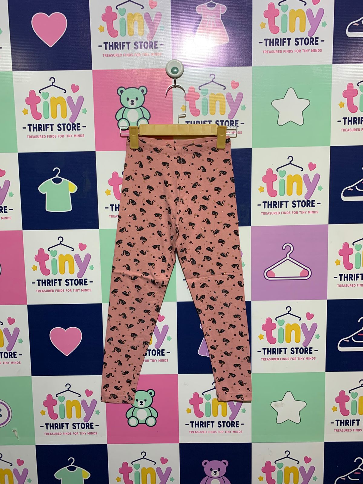 Palomino Girls Soft Pink "Sparkling Swan & Star" Print Leggings - Size Estimated Age 10 Years AB1