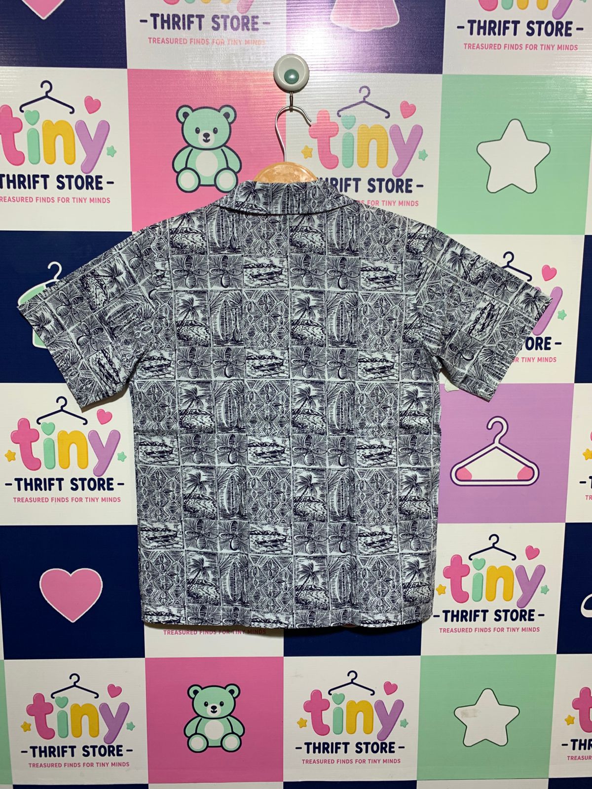 Favant Hawaii Boys Navy & White Tropical Block Print Short Sleeve Button-Down - Size S (10) AB1