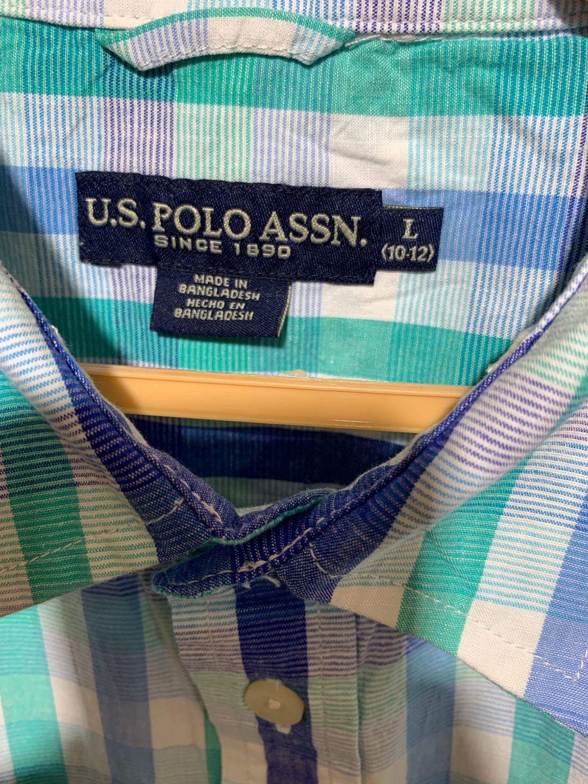 U.S. Polo Assn. Boys Turquoise & Blue Plaid Short Sleeve Button-Down - Size L (10-12) AB1