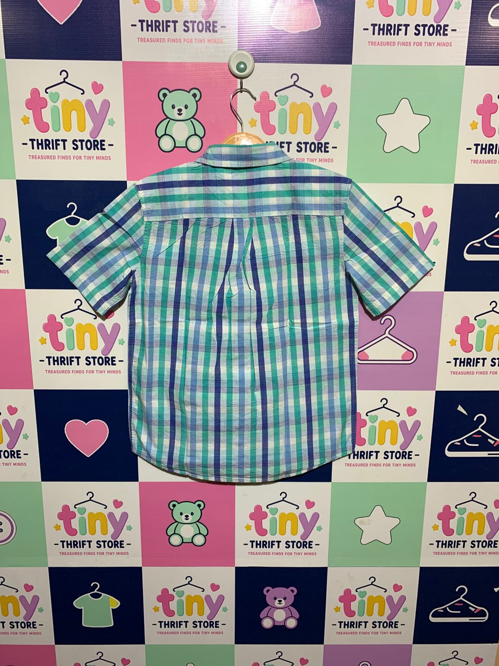 U.S. Polo Assn. Boys Turquoise & Blue Plaid Short Sleeve Button-Down - Size L (10-12) AB1