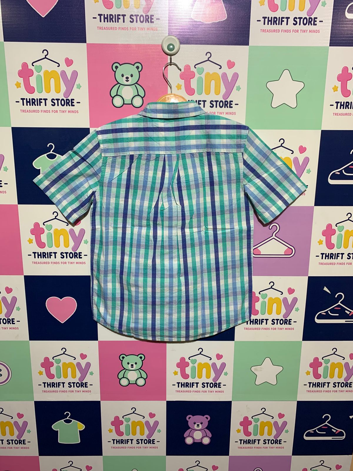 U.S. Polo Assn. Boys Turquoise & Blue Plaid Short Sleeve Button-Down - Size L (10-12) AB1