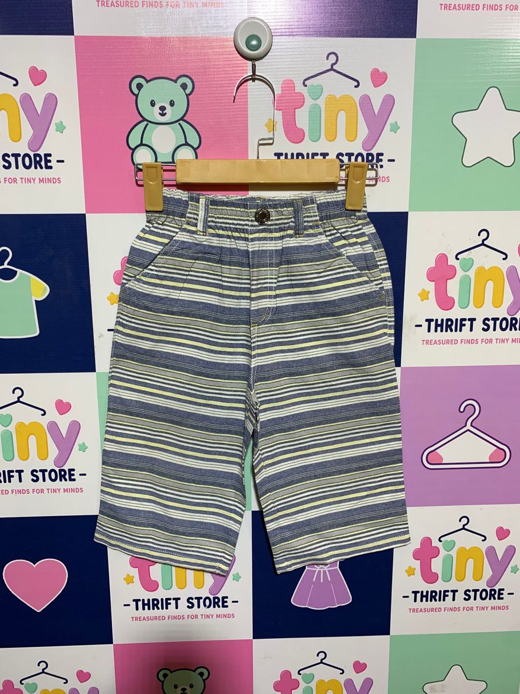 Boys Blue & White Multi-Stripe Cotton Summer Shorts - Size 150 (Estimated Age 11-12 Years) AB1