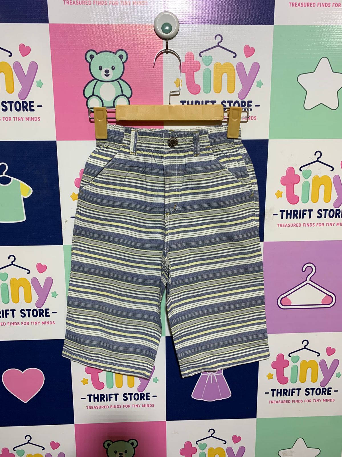 Boys Blue & White Multi-Stripe Cotton Summer Shorts - Size 150 (Estimated Age 11-12 Years) AB1