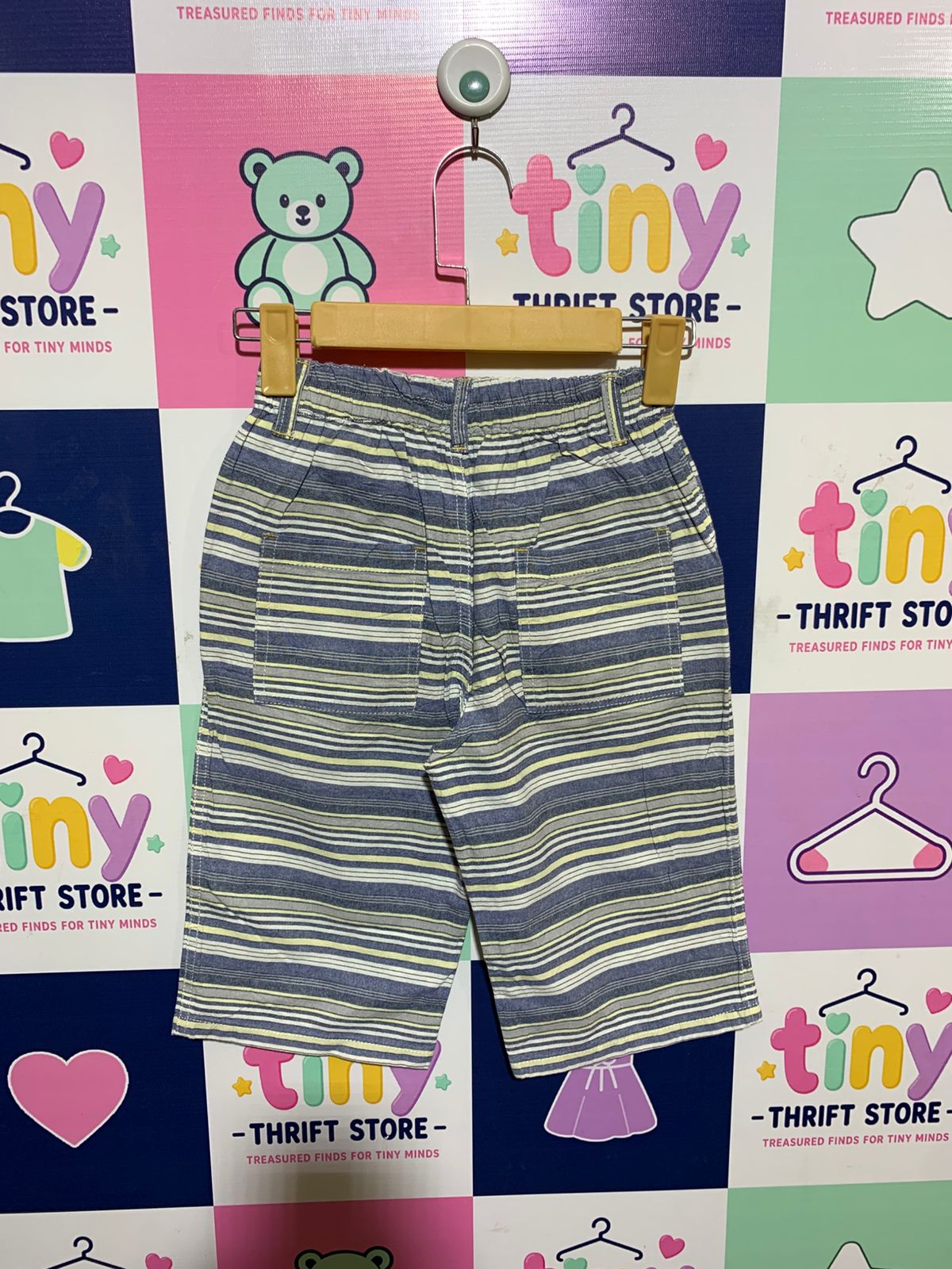 Boys Blue & White Multi-Stripe Cotton Summer Shorts - Size 150 (Estimated Age 11-12 Years) AB1