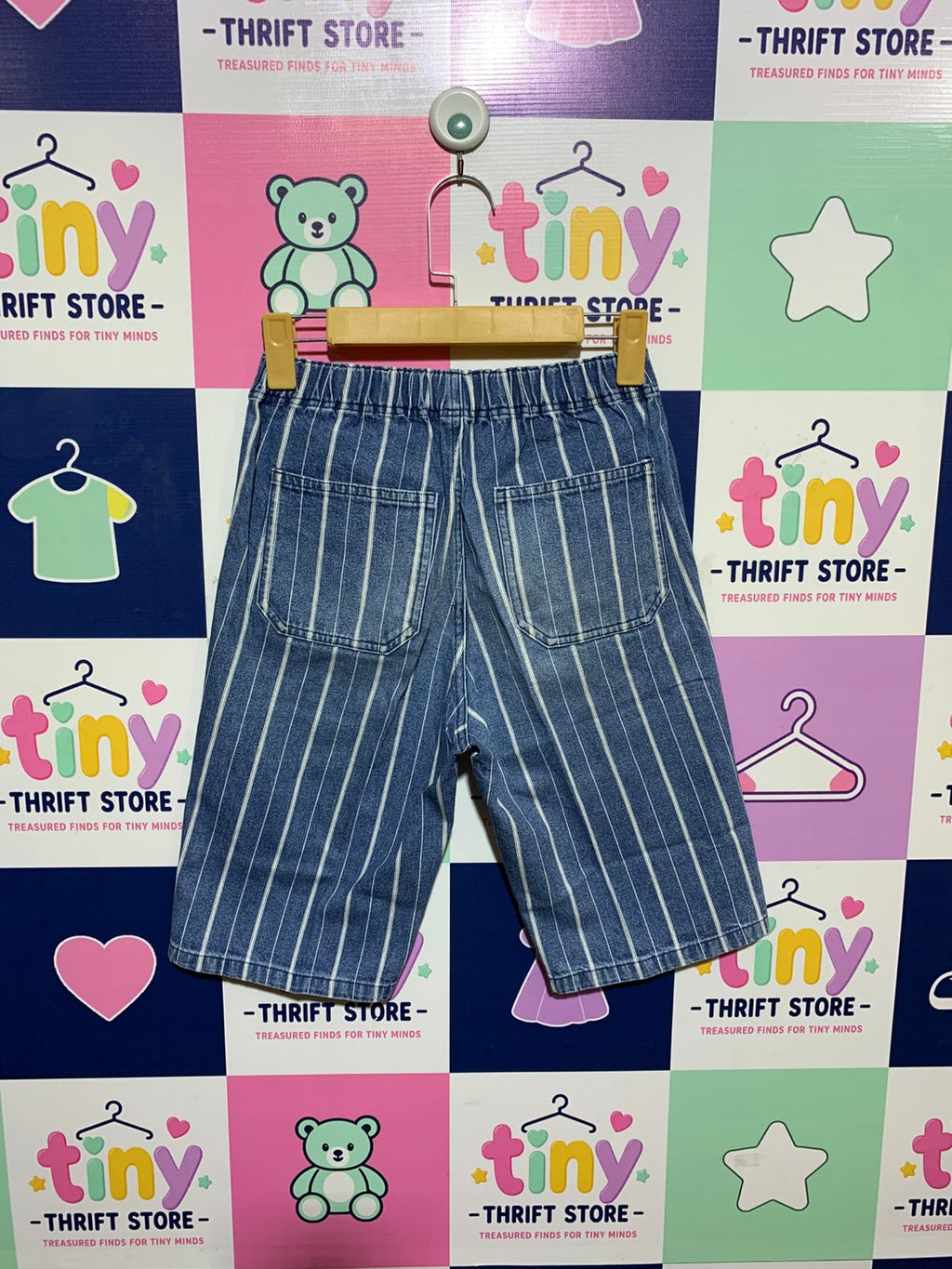 GU Kids Blue Striped Denim Bermuda Shorts - Size 150 (Estimated Age 11-12Y) AB1