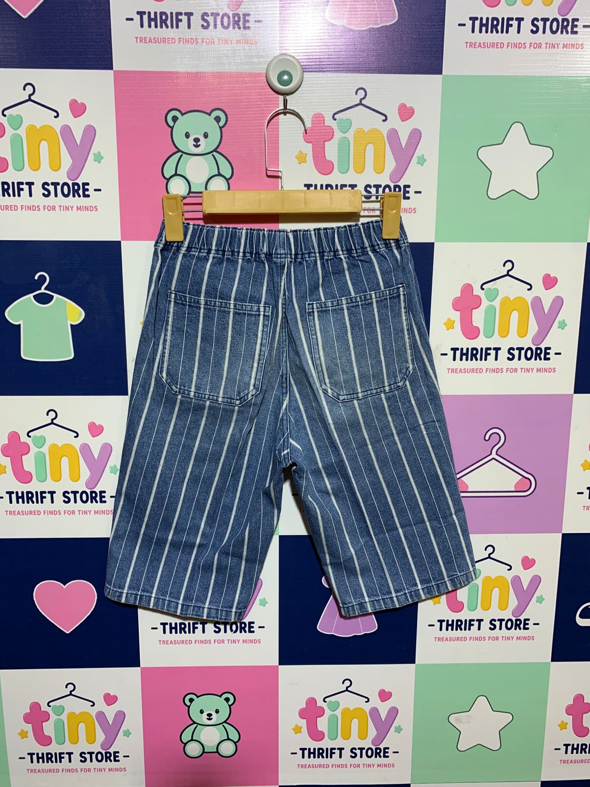 GU Kids Blue Striped Denim Bermuda Shorts - Size 150 (Estimated Age 11-12Y) AB1