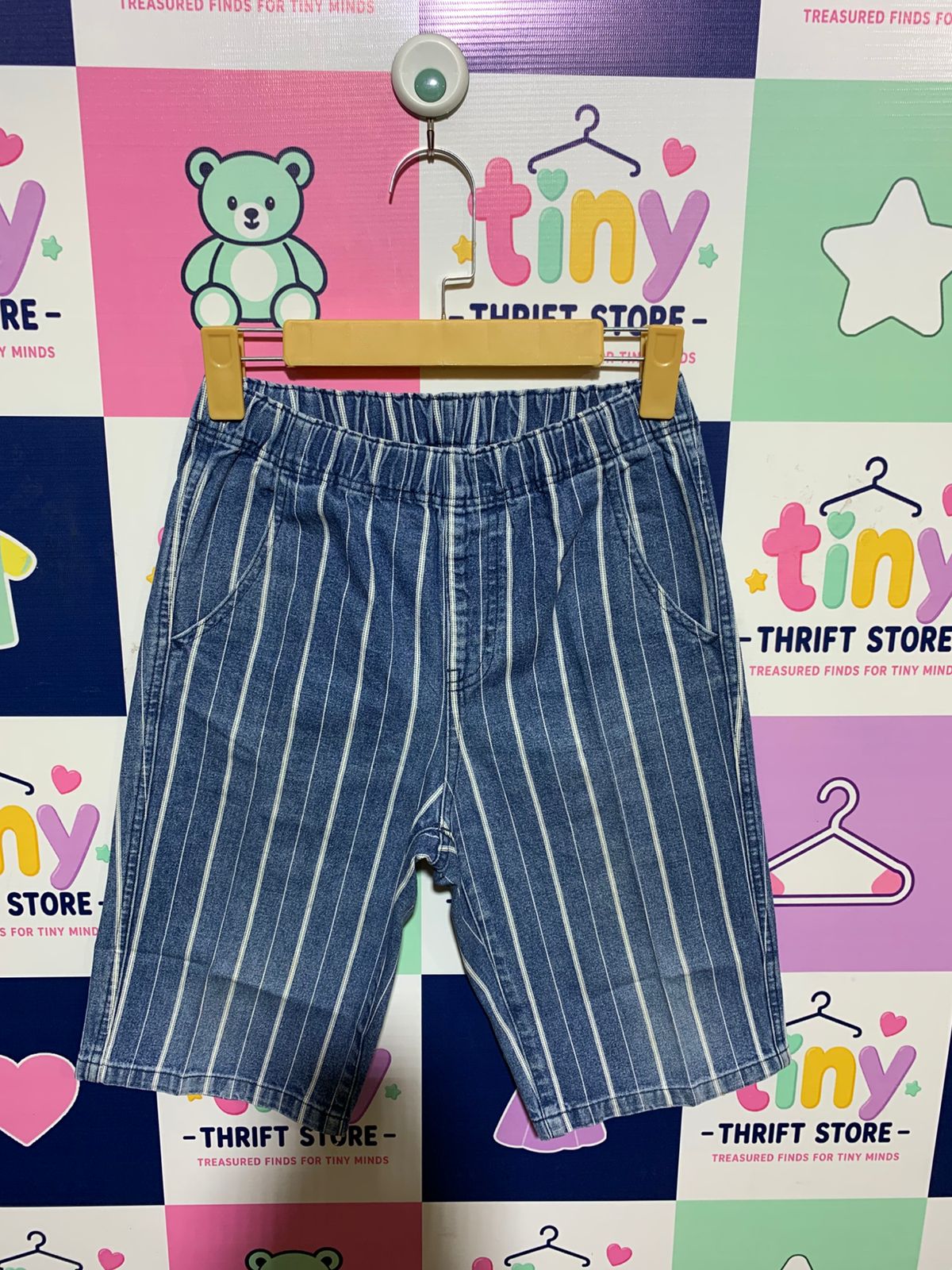 GU Kids Blue Striped Denim Bermuda Shorts - Size 150 (Estimated Age 11-12Y) AB1