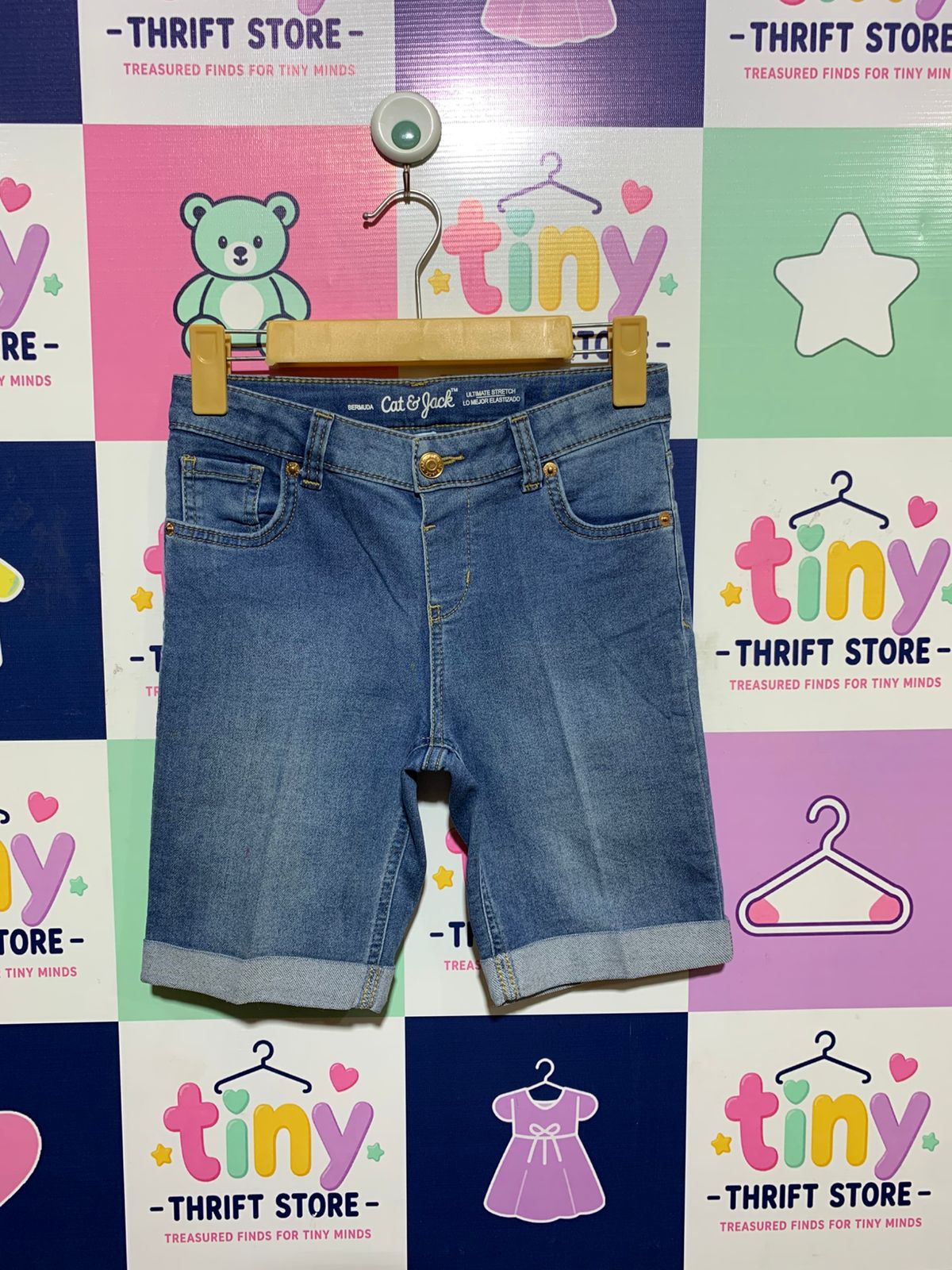 Cat & Jack Boys "Ultimate Stretch" Bermuda Denim Shorts - Size L (10/12) AB1