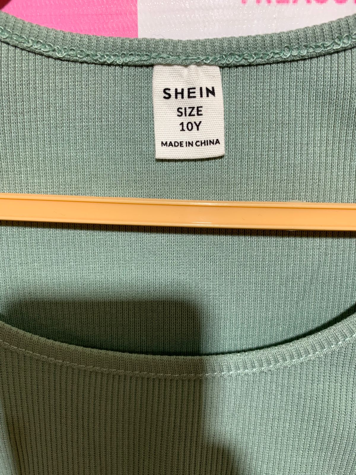 SHEIN Girls Sage Green Rib-Knit Short Sleeve Crop Top - Size 10Y (Estimated Age 10 Years) AB1