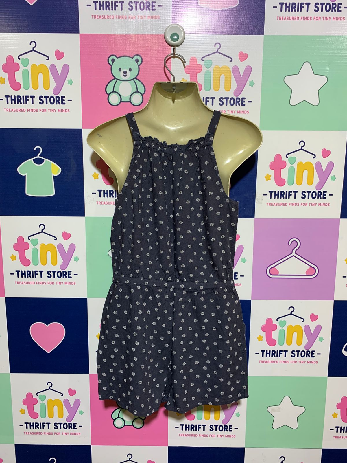 YIGGA Girls Navy Blue Shell Print Summer Romper - Size 134/140 (Estimated Age 9-10Y) AB1