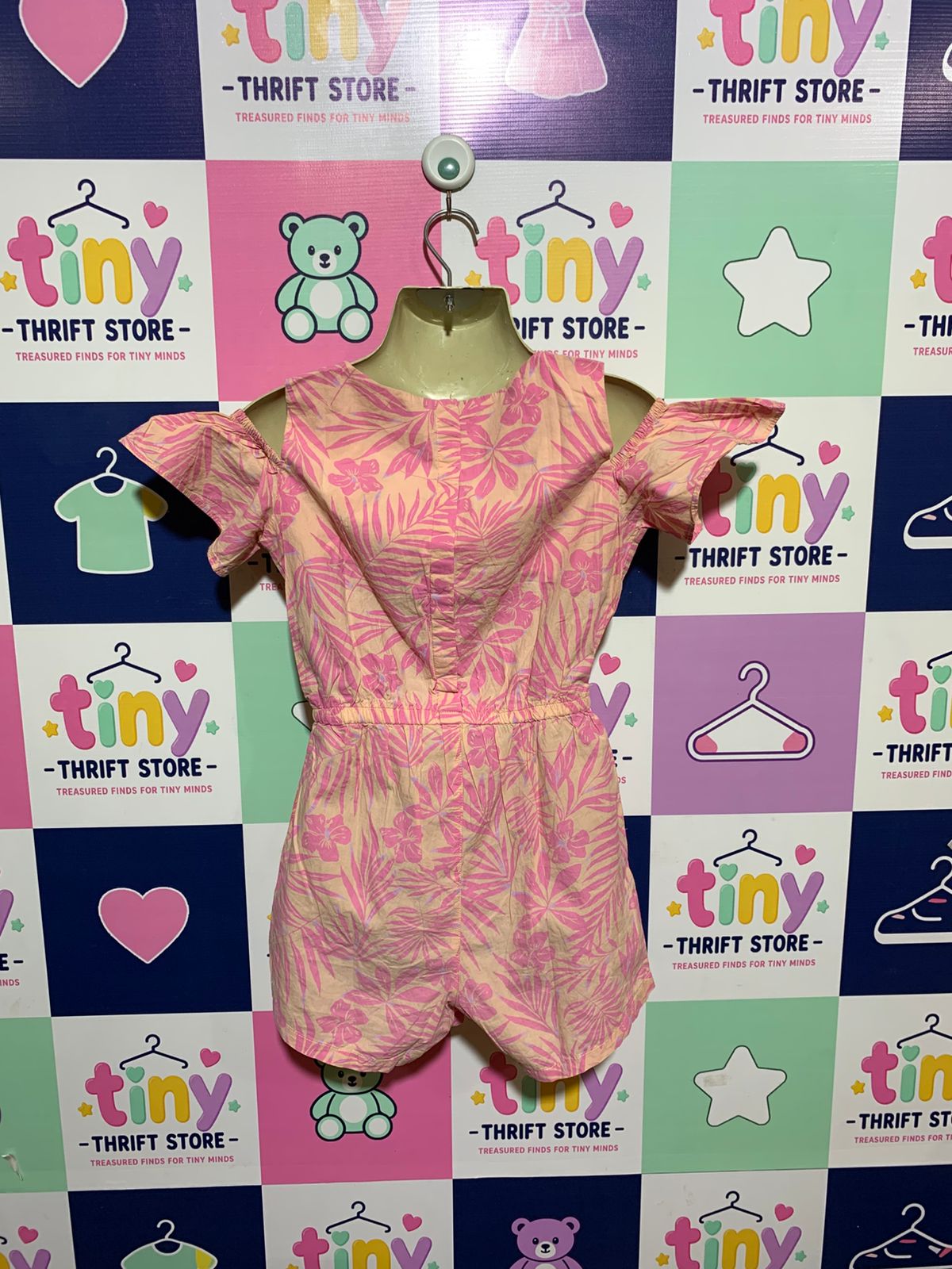H&M Girls Pink Tropical Floral Cold-Shoulder Romper - Size 9-10Y AB1