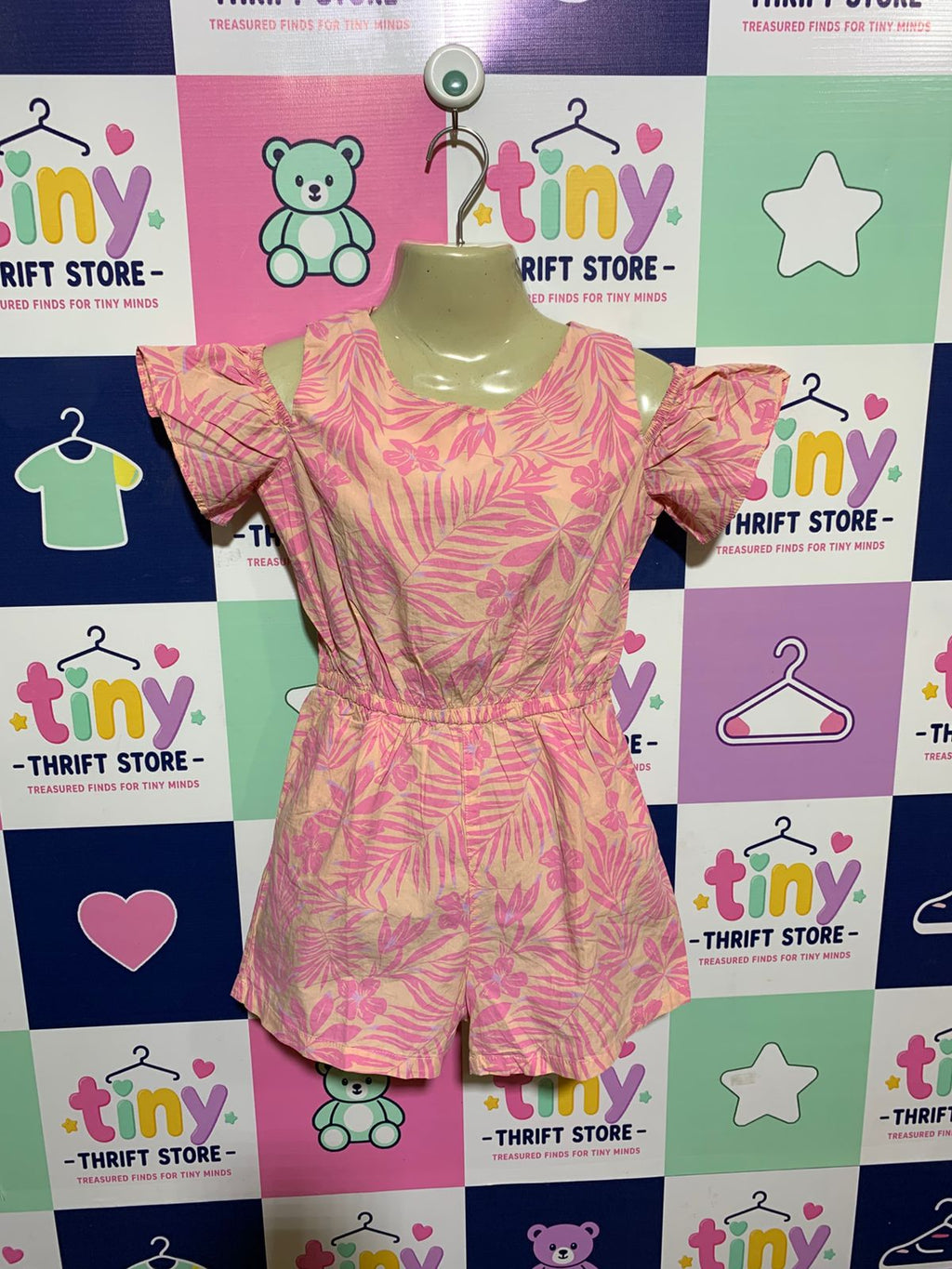 H&M Girls Pink Tropical Floral Cold-Shoulder Romper - Size 9-10Y AB1