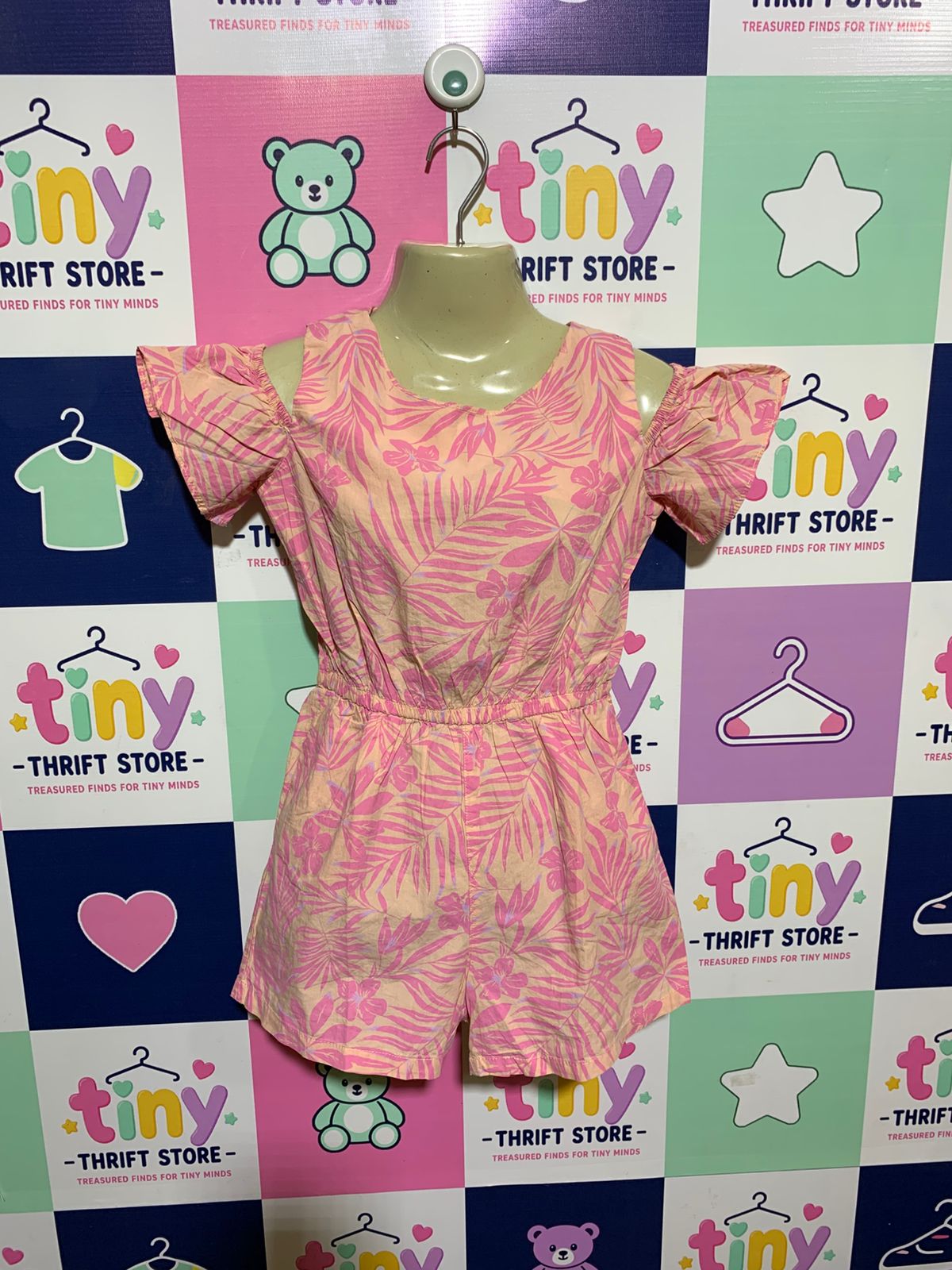 H&M Girls Pink Tropical Floral Cold-Shoulder Romper - Size 9-10Y AB1