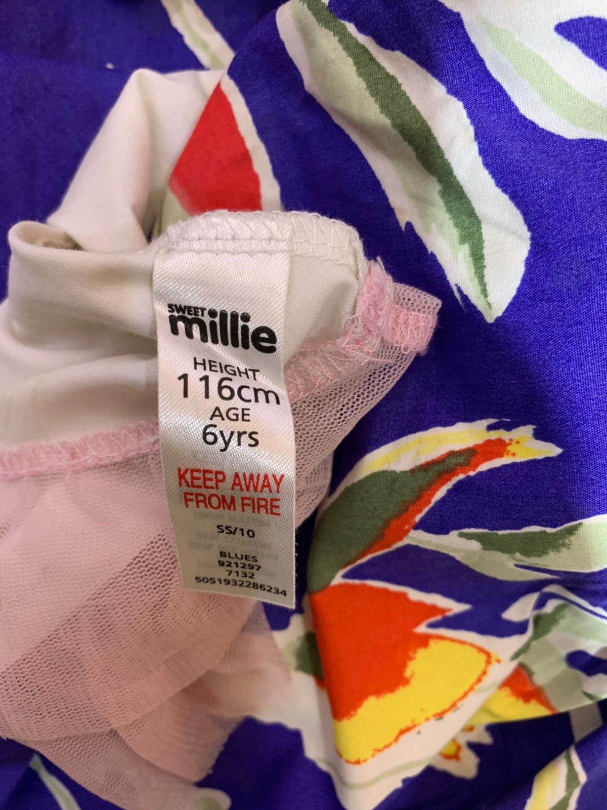 Sweet Millie Girls Purple Floral Sundress with Pink Tulle Trim - Size Estimated Age 6 Years AB1