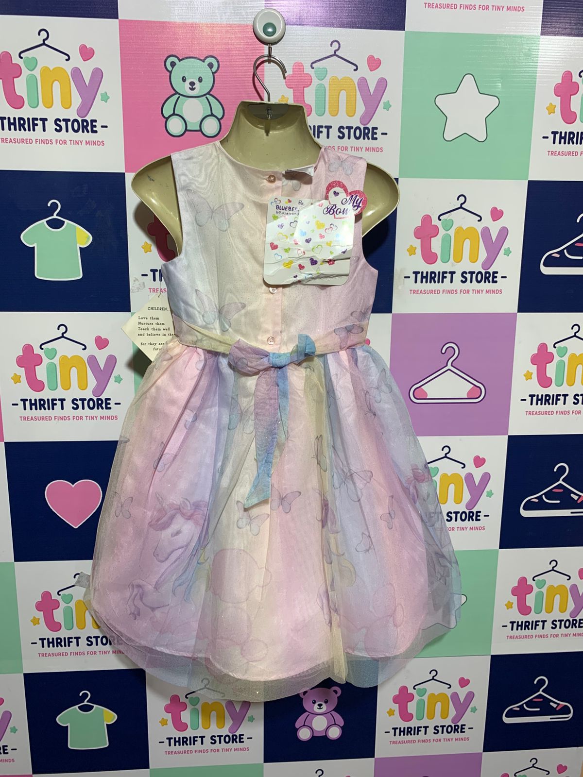Blueberi Boulevard Girls Multi-Color Pastel Unicorn & Butterfly Tulle Dress - Size 10 AB1