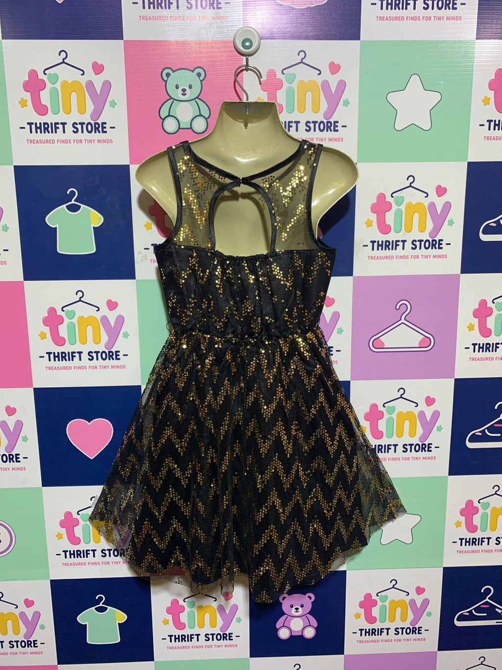 Speechless Girls Black & Gold Sequin Chevron Sleeveless Party Dress - Size 10 Years AB1