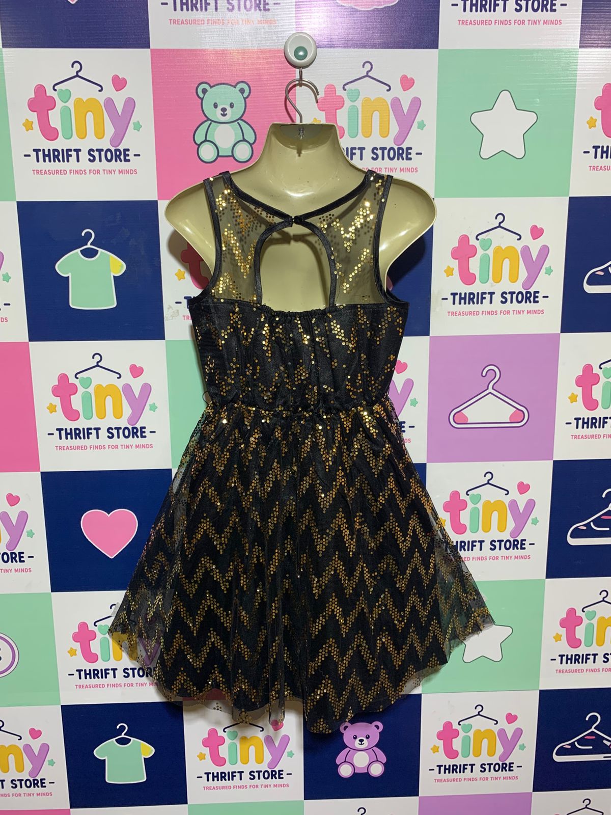 Speechless Girls Black & Gold Sequin Chevron Sleeveless Party Dress - Size 10 Years AB1