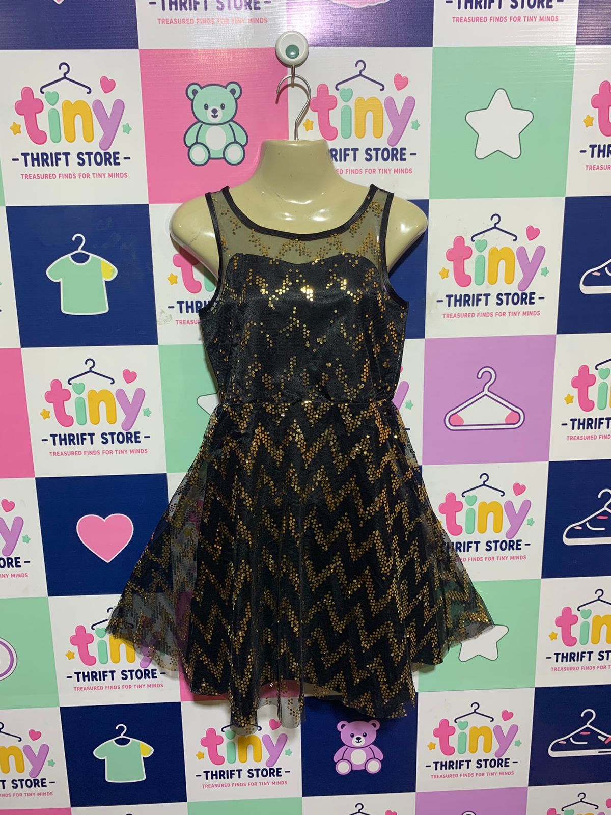 Speechless Girls Black & Gold Sequin Chevron Sleeveless Party Dress - Size 10 Years AB1