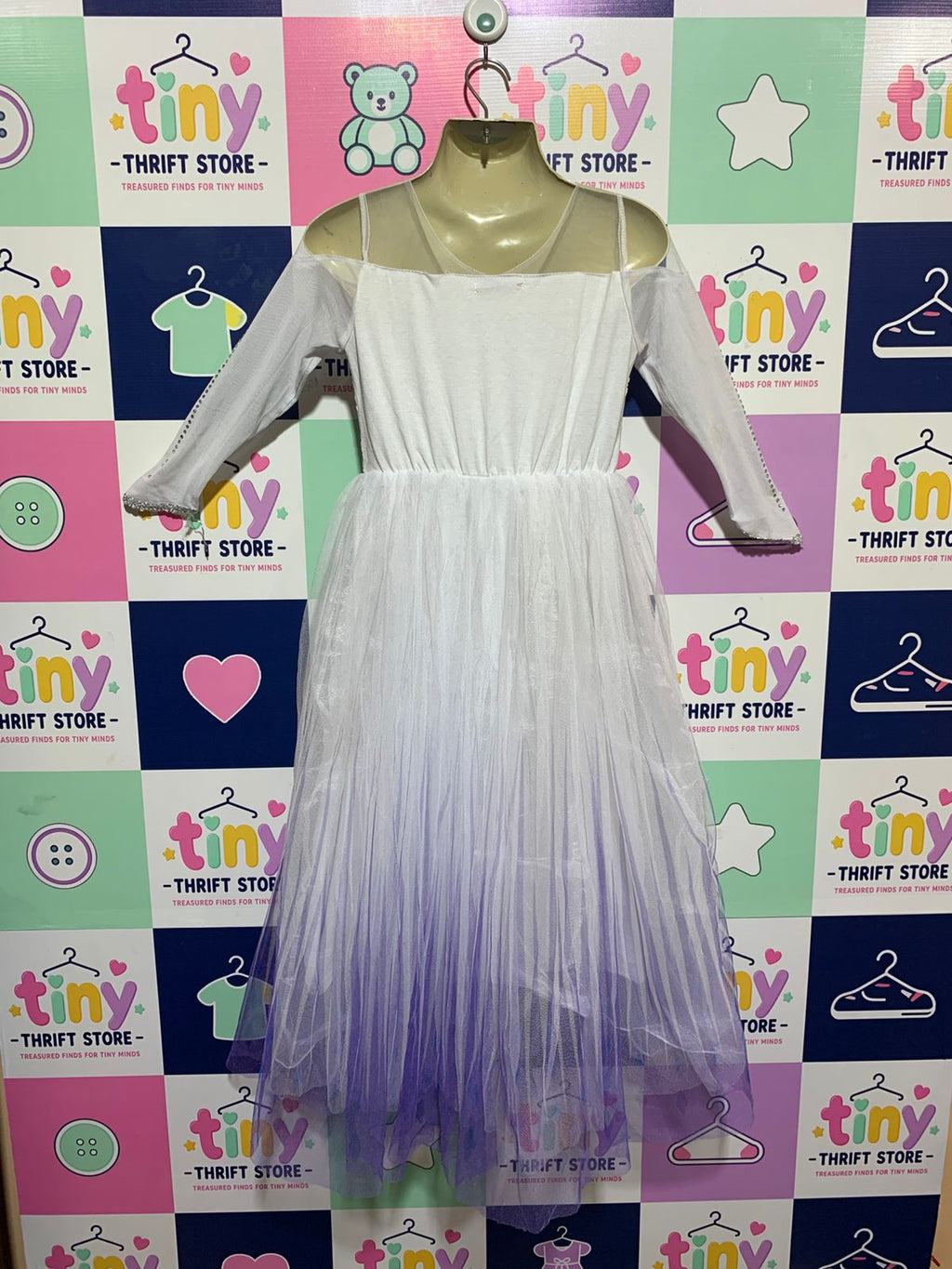 Bibei Beiniu Girls Frozen Elsa Inspired White and Purple Ombre Tulle Mesh Tutu Dress - Size 140 (Estimated Age 9-10 Years) Girls AB1