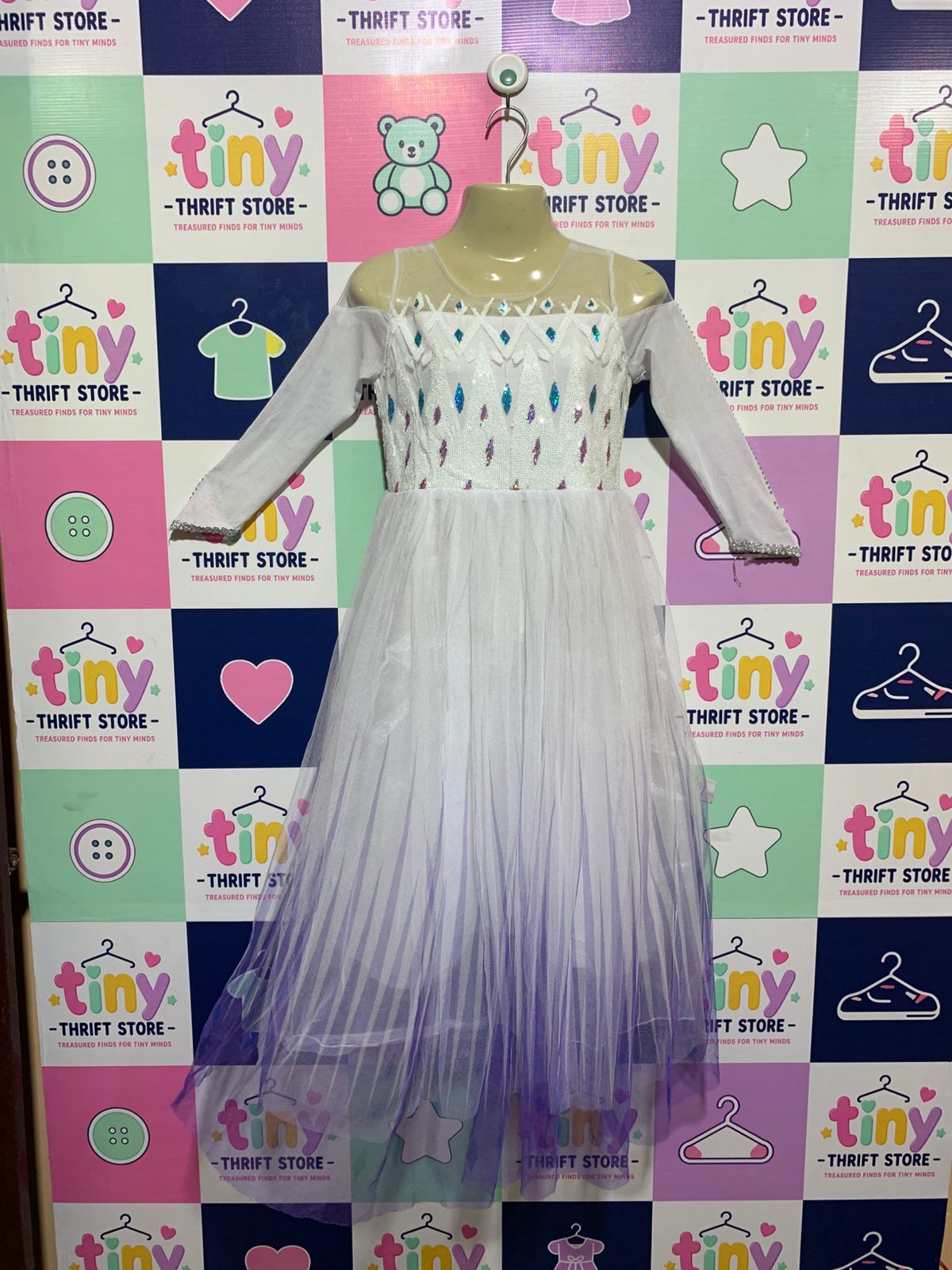 Bibei Beiniu Girls Frozen Elsa Inspired White and Purple Ombre Tulle Mesh Tutu Dress - Size 140 (Estimated Age 9-10 Years) Girls AB1