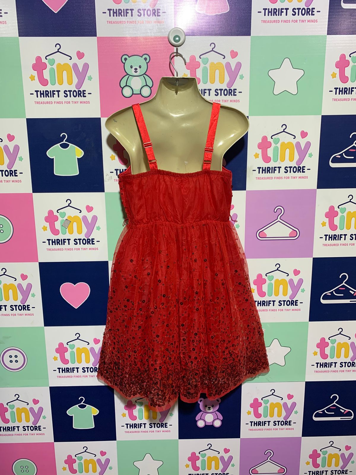 Justice Girls Red Sequin Shimmer Sleeveless Party Dress - Size Estimated Age 10Y AB1