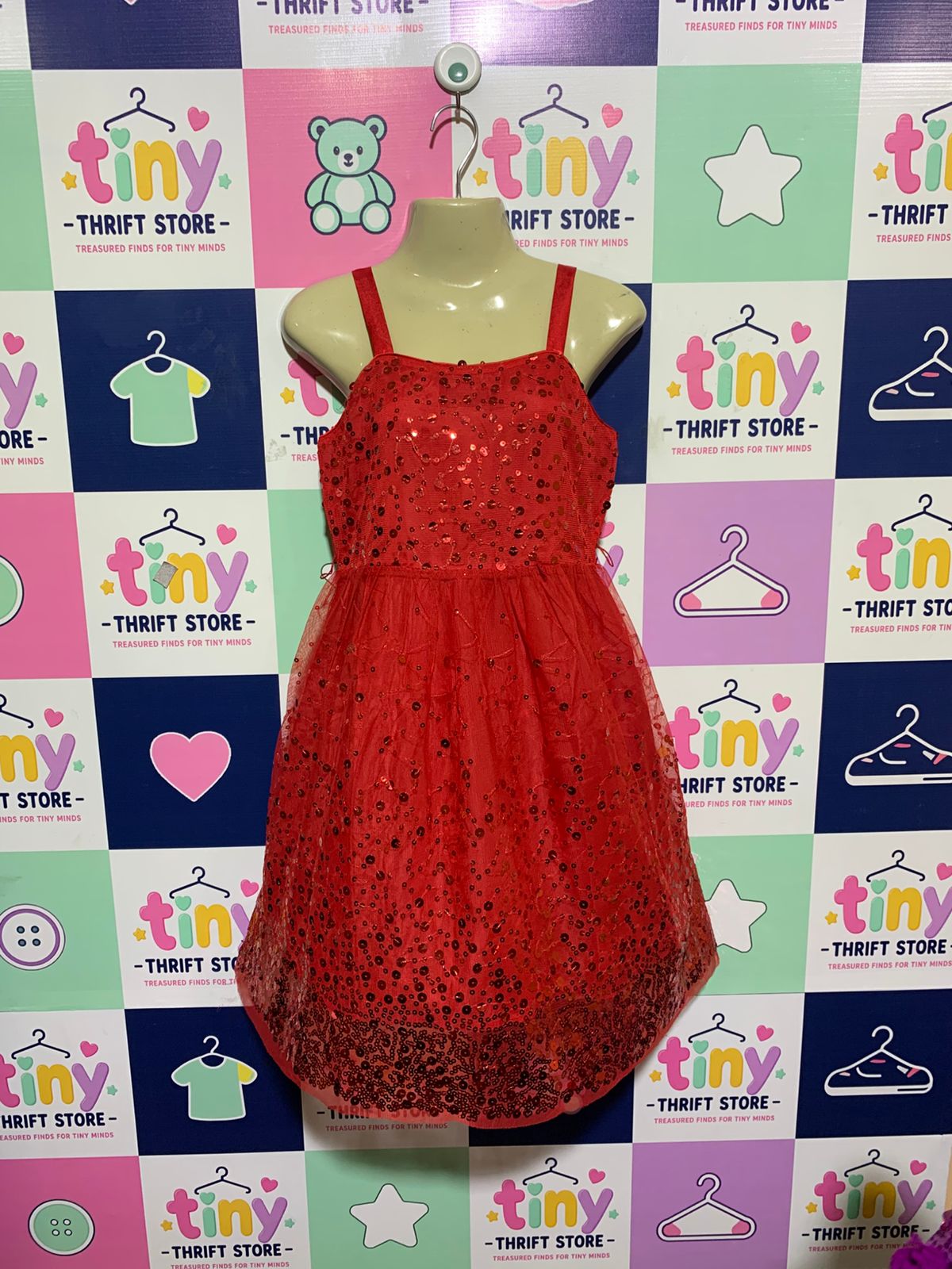 Justice Girls Red Sequin Shimmer Sleeveless Party Dress - Size Estimated Age 10Y AB1