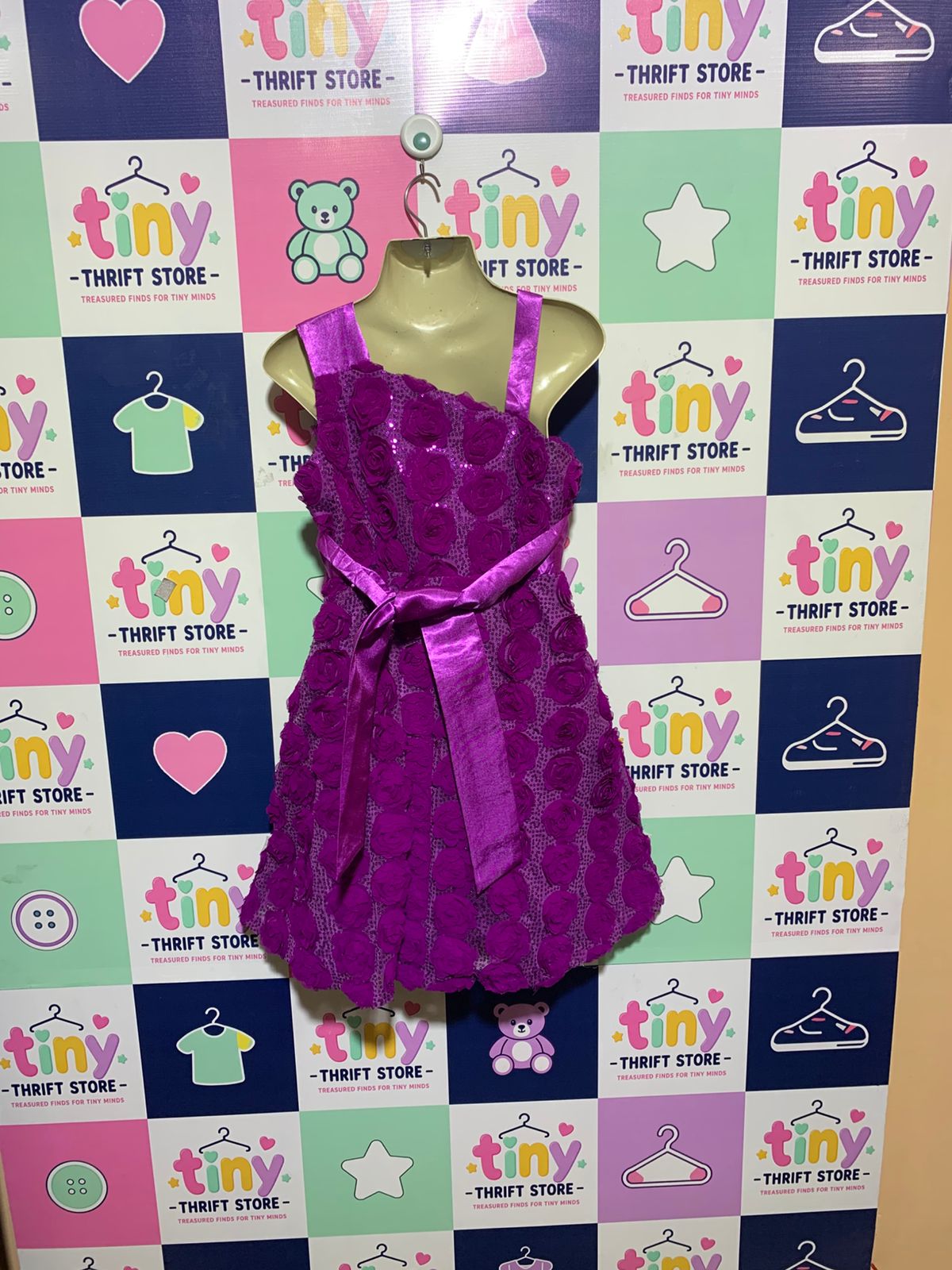 Jayne Copeland Girls Magenta Rosette & Sequin One-Shoulder Party Dress - Size 10 AB1