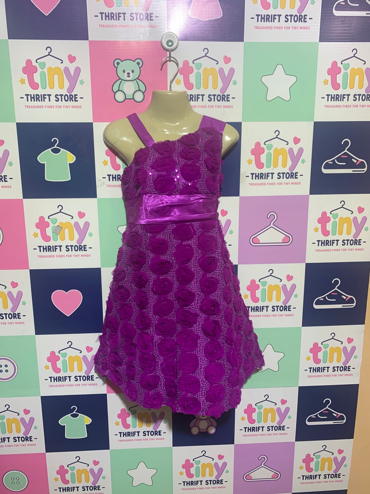 Jayne Copeland Girls Magenta Rosette & Sequin One-Shoulder Party Dress - Size 10 AB1