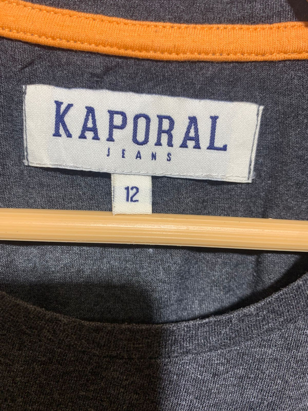 Kaporal Jeans Boys Charcoal Heather Embossed Logo Tee - Size Estimated Age 12Y AB1